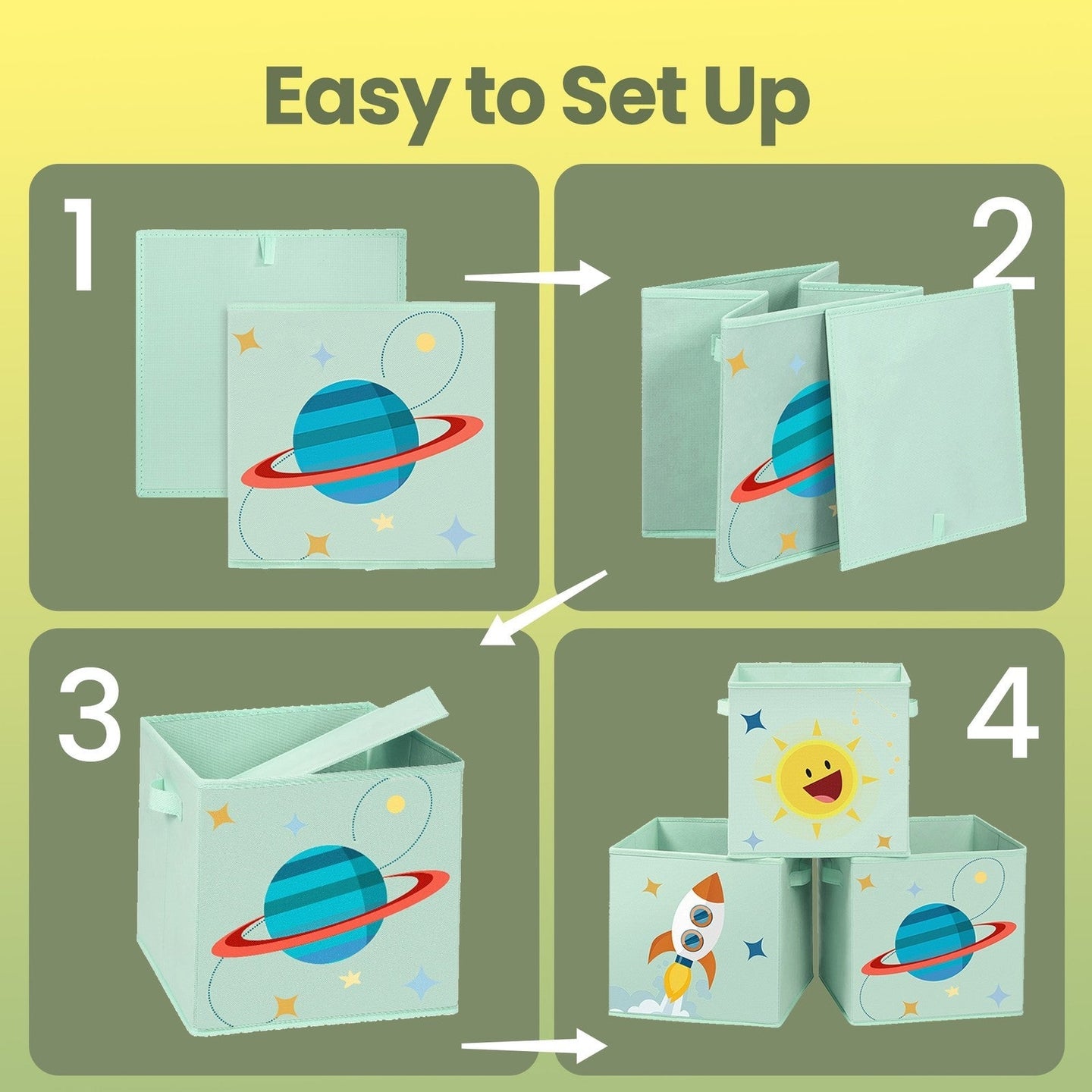 Set of 3 Toy Organizer Storage Boxes - Fabric - Blue, Green, Pink - Foldable with Handles