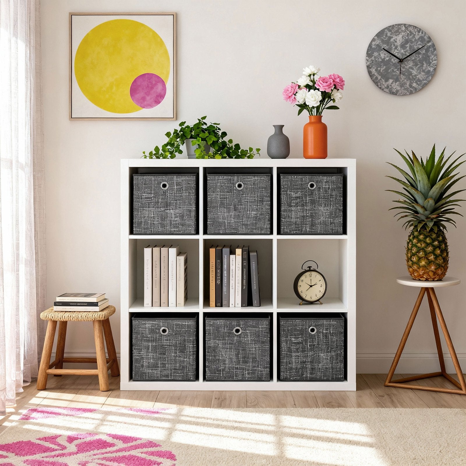 Cube Organisers - Thick Cardboard and Fabric - Black - with Handles