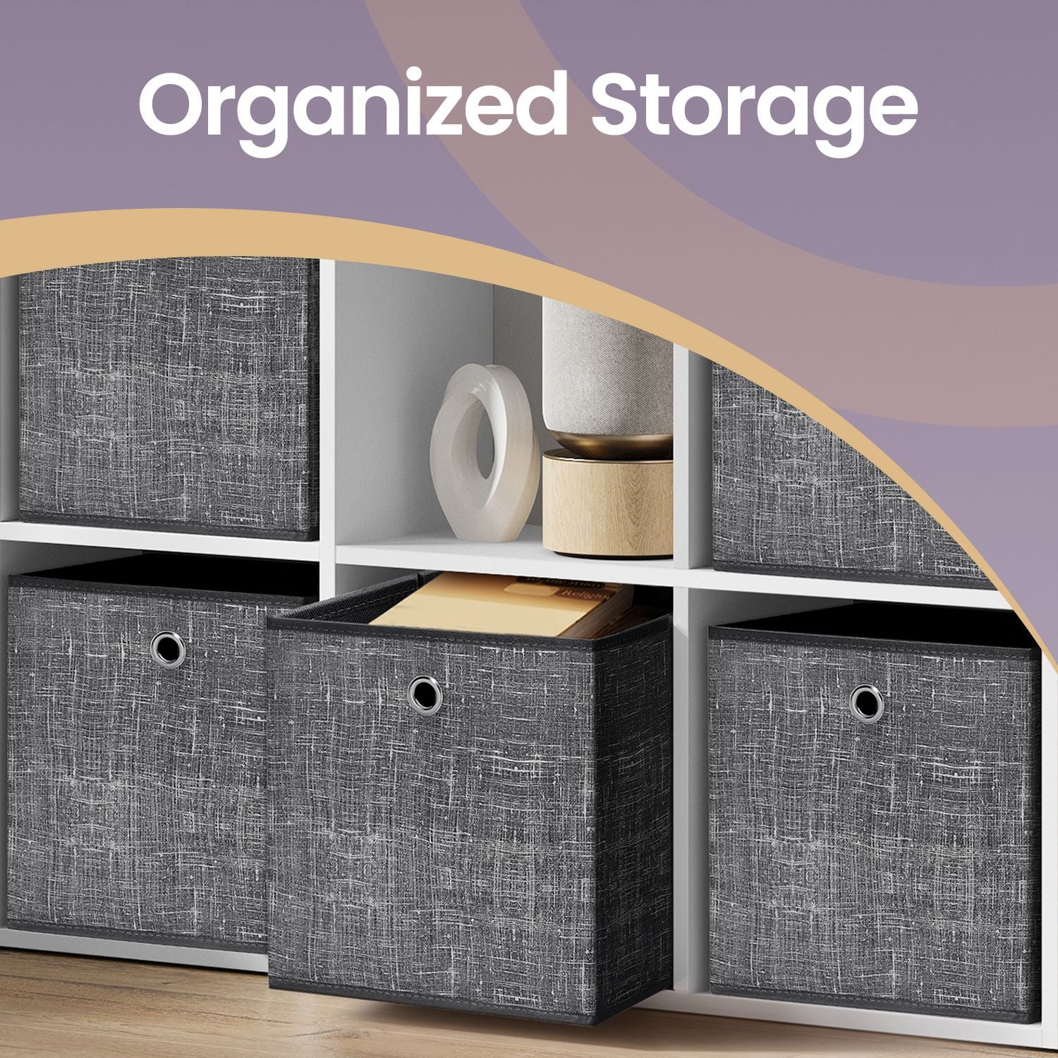 Cube Organisers - Thick Cardboard and Fabric - Black - with Handles