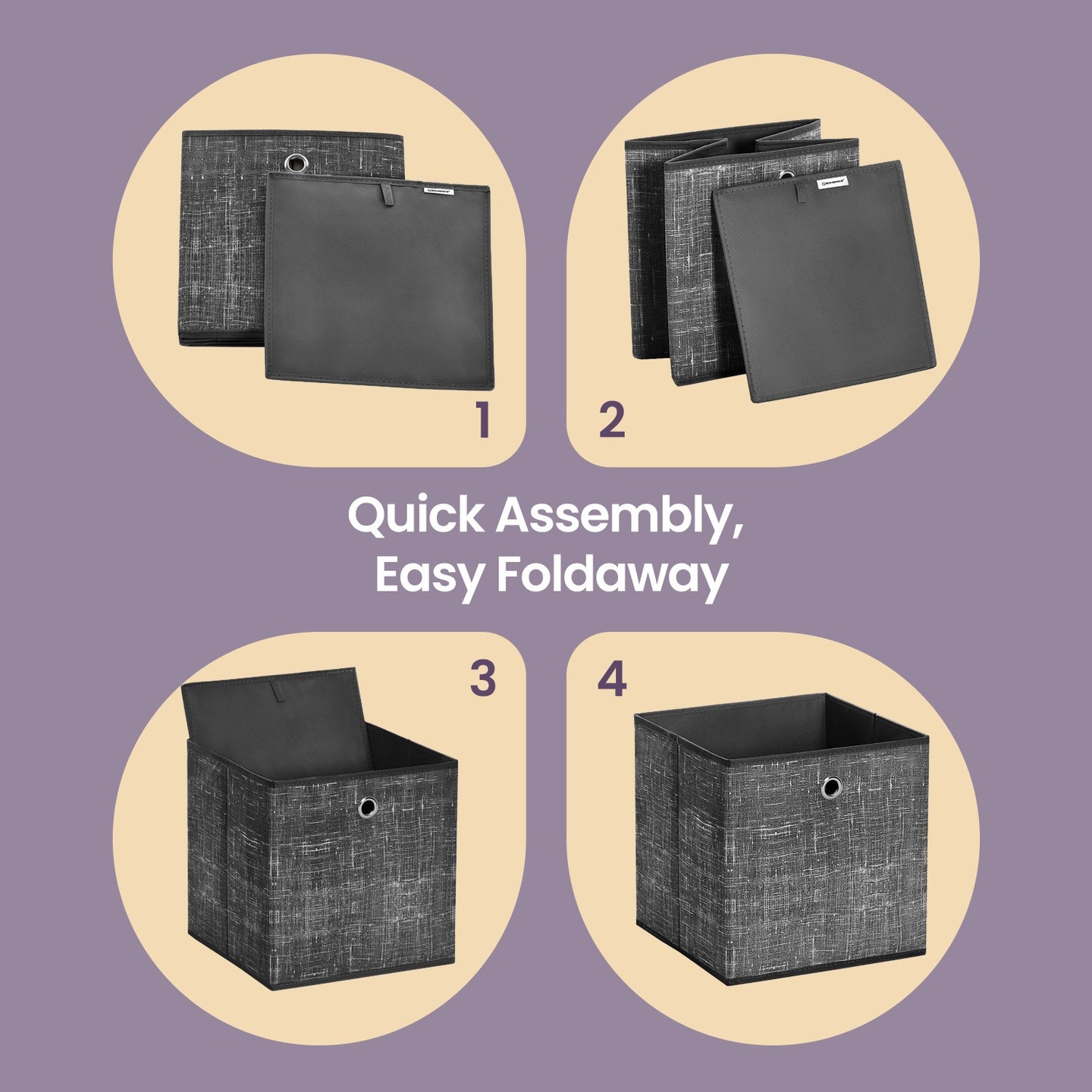 Cube Organisers - Thick Cardboard and Fabric - Black - with Handles