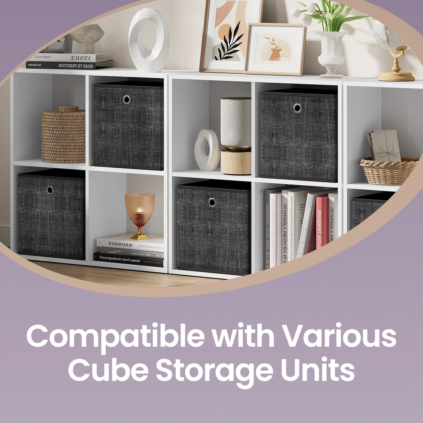 Cube Organisers - Thick Cardboard and Fabric - Black - with Handles