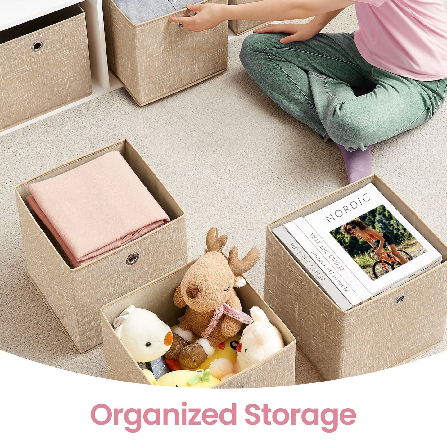 Foldable Storage Boxes - Fabric - Sand Beige - Set of 6