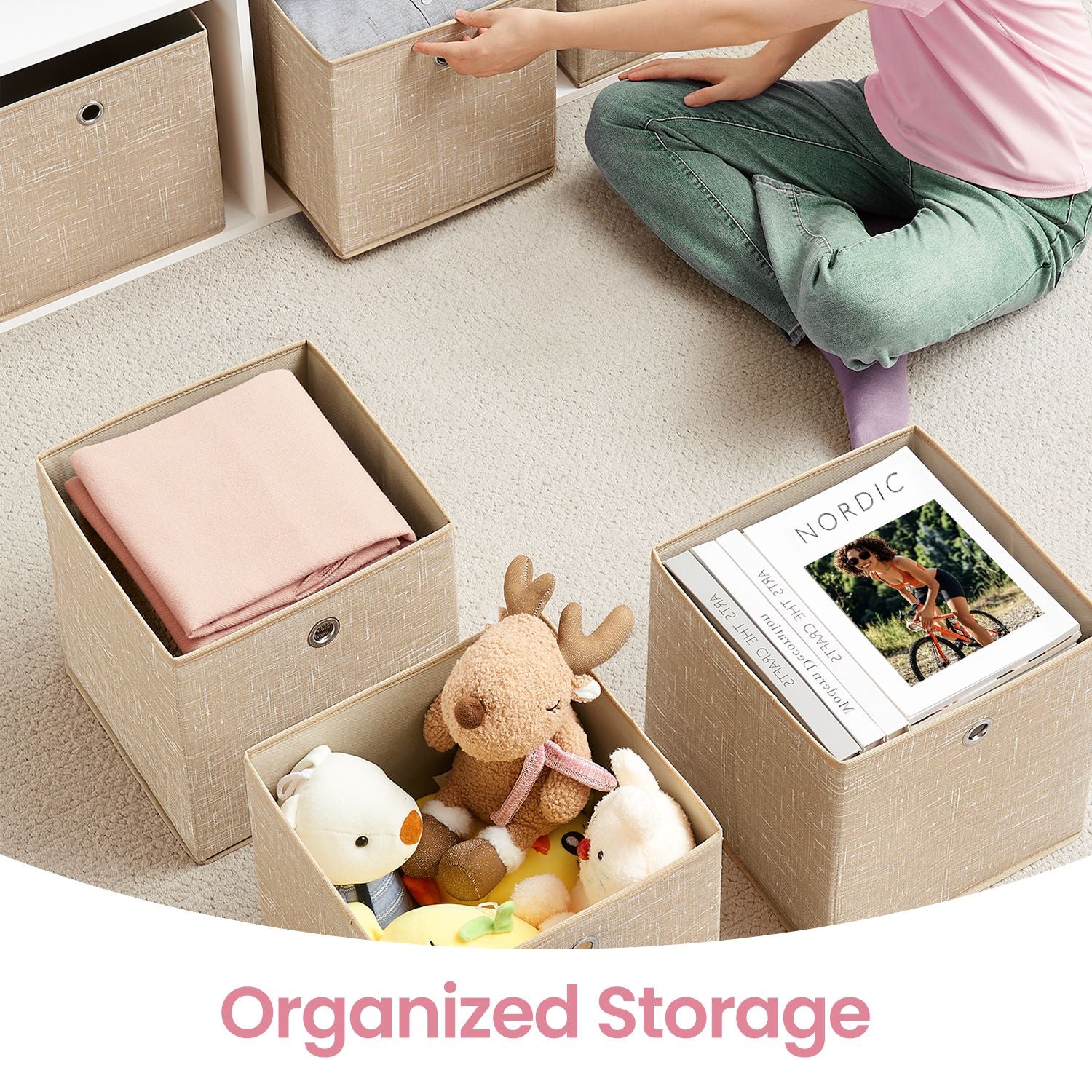 Foldable Storage Boxes - Fabric - Sand Beige - Set of 6
