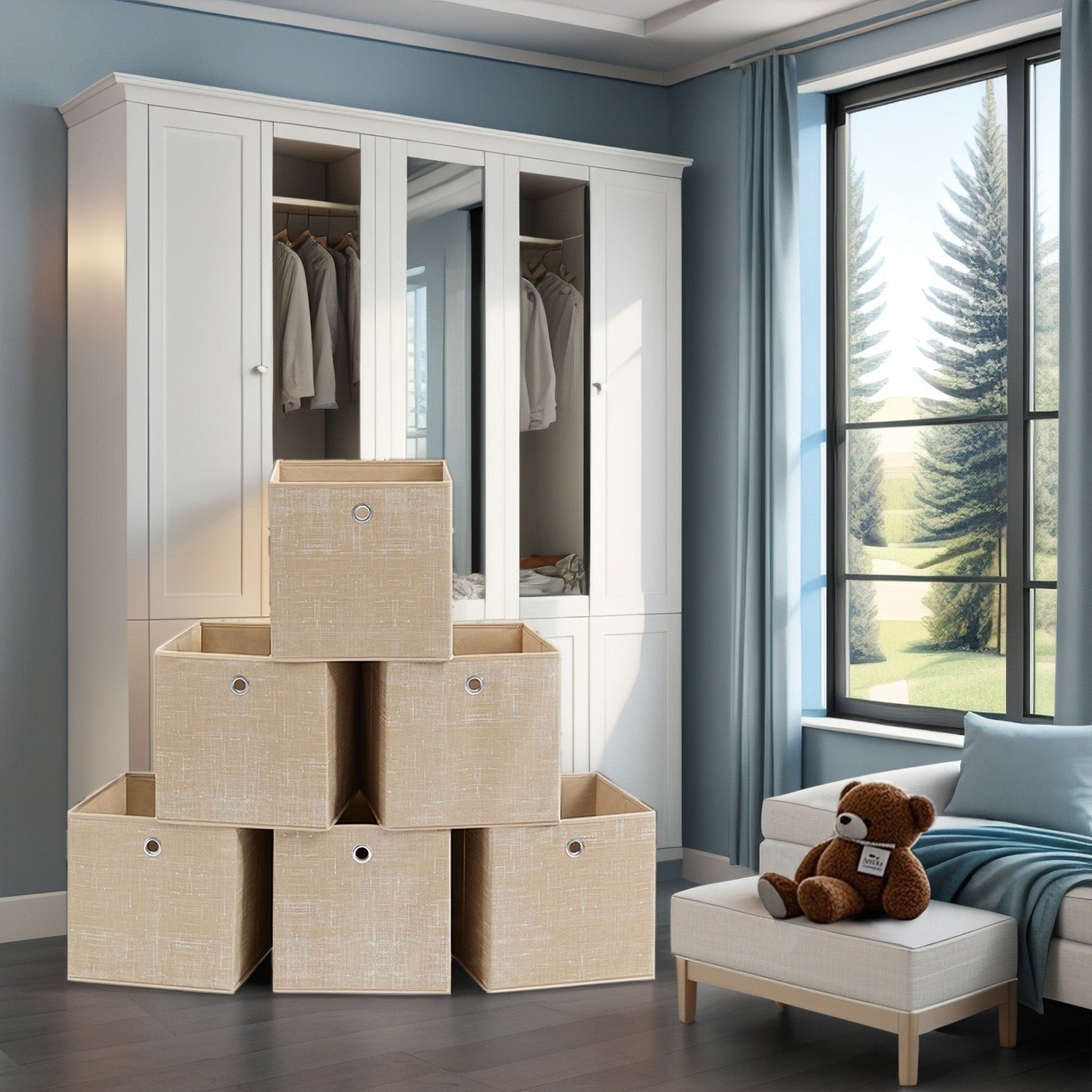 Foldable Storage Boxes - Fabric - Sand Beige - Set of 6