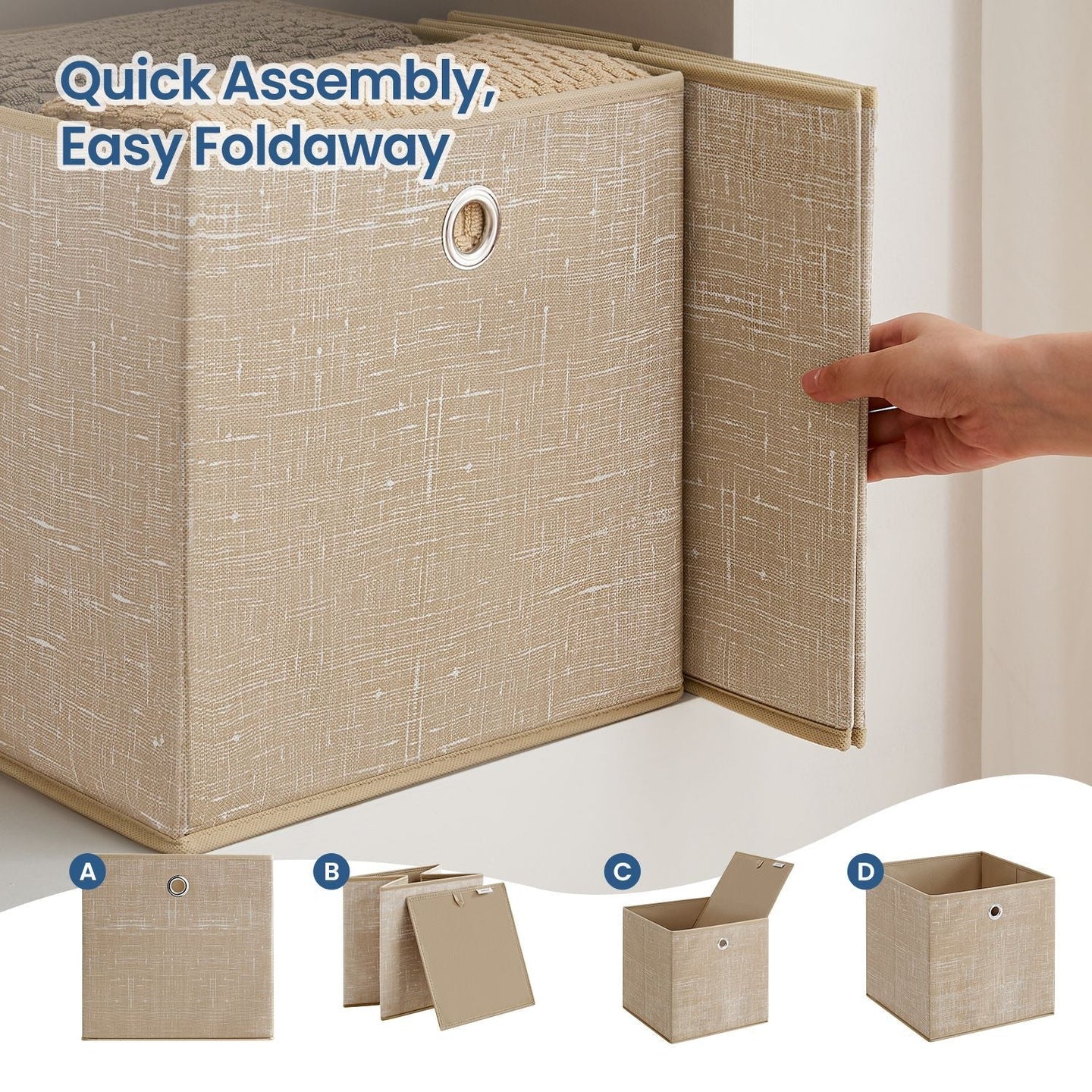 Foldable Storage Boxes - Fabric - Sand Beige - Set of 6