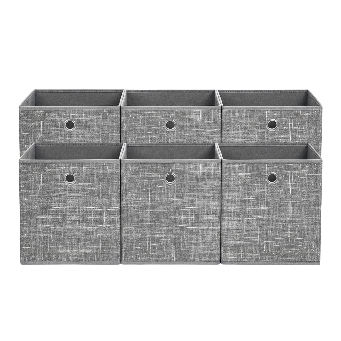 Set of 6 Foldable Cube Organizers - Cardboard and Fabric - Heathered Grey