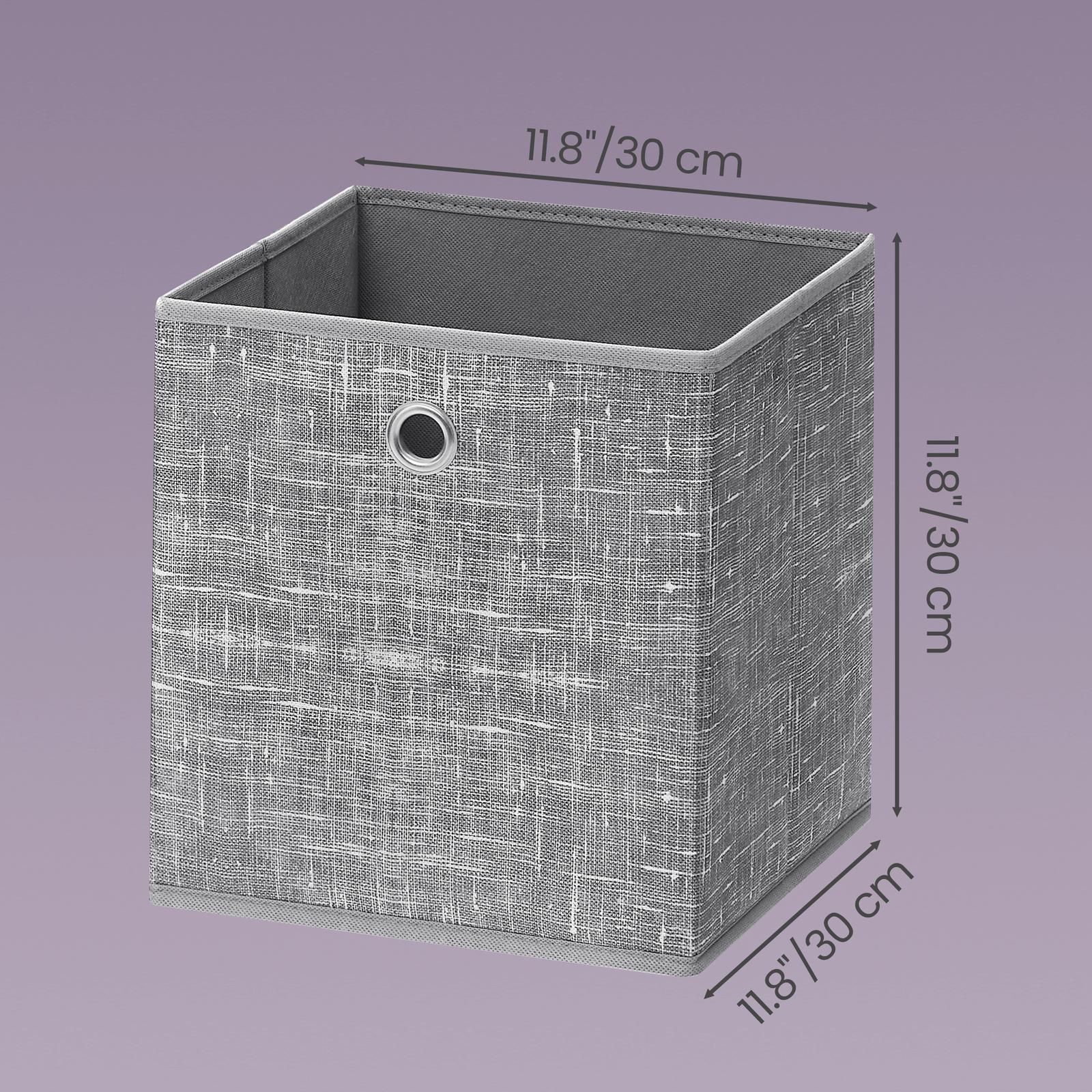 Set of 6 Foldable Cube Organizers - Cardboard and Fabric - Heathered Grey