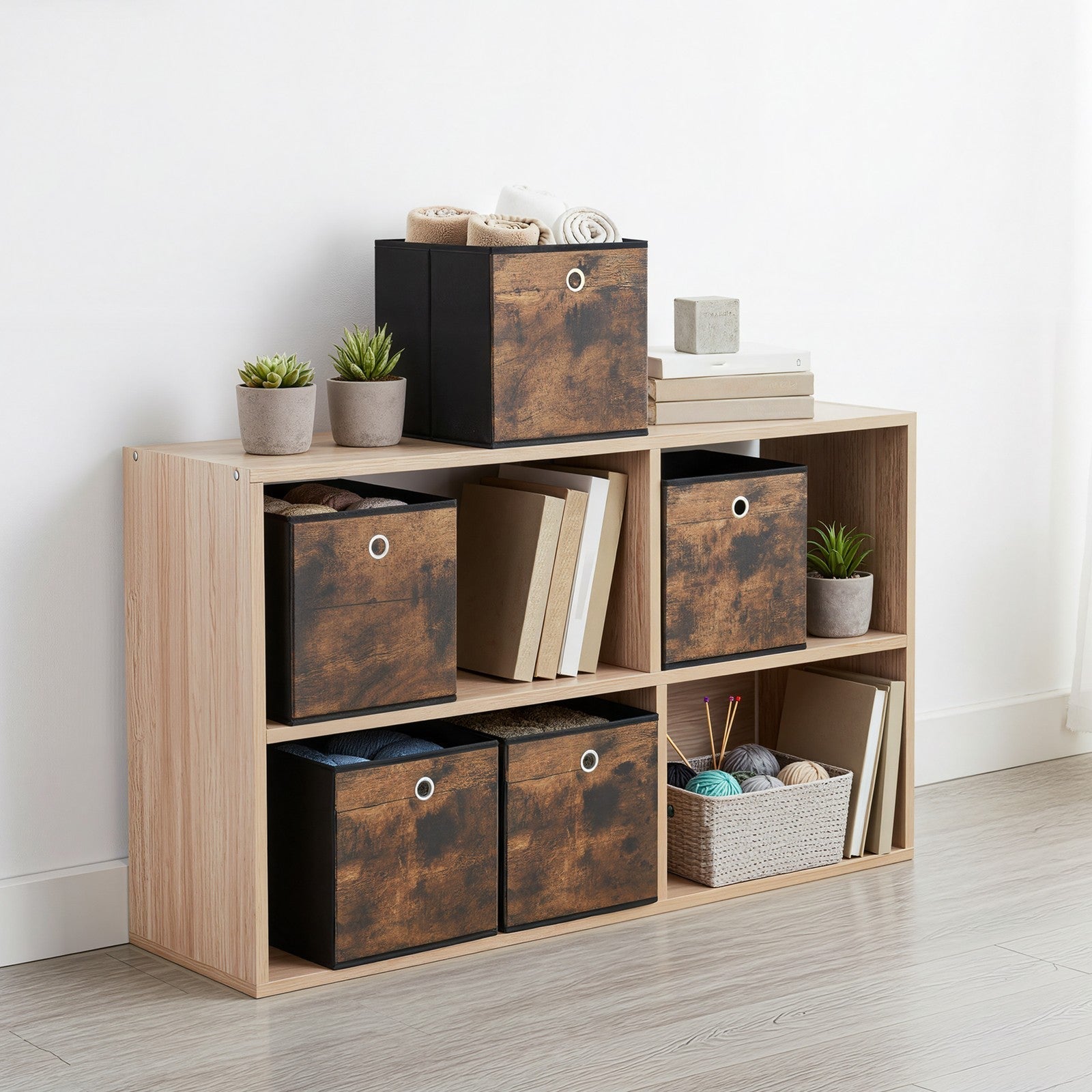 Storage Cubes - Oxford - Rustic Brown and Black - Foldable Set of 6 with Handle
