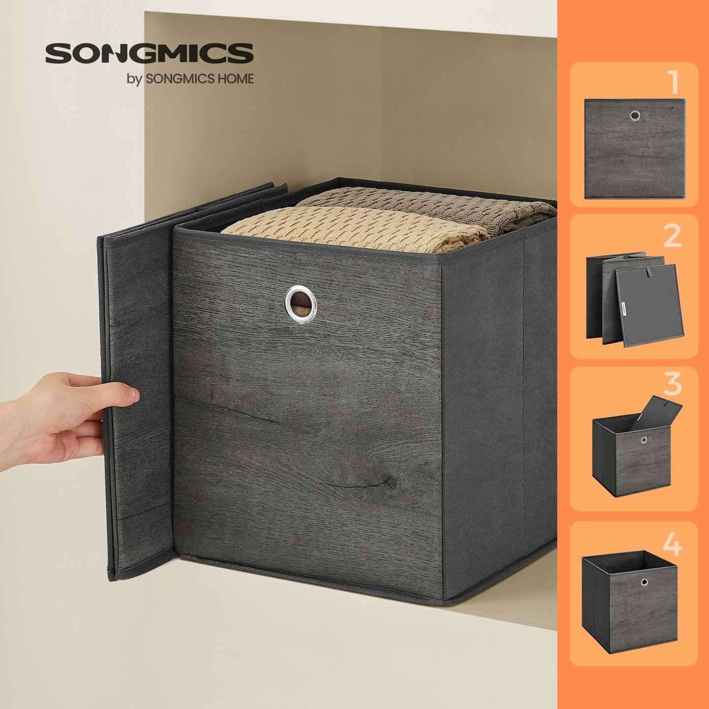 Storage Cubes - Oxford - Rustic Brown and Black - Foldable Set of 6 with Handle