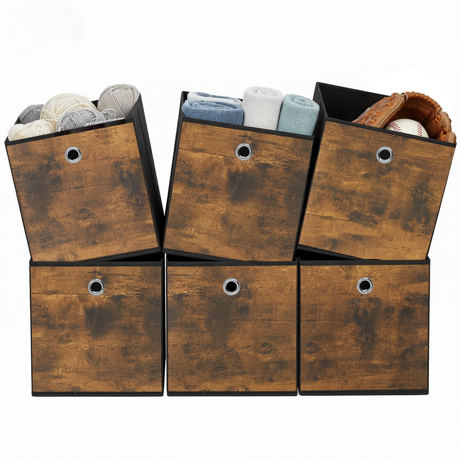 Storage Boxes - Non-Woven Fabric - Grey - Foldable Set of 6 with Handle