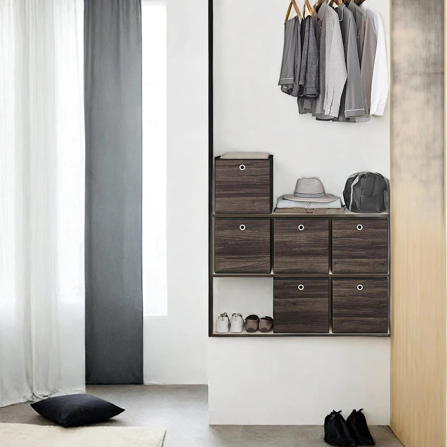 Storage Boxes - Non-Woven Fabric - Grey - Foldable Set of 6 with Handle