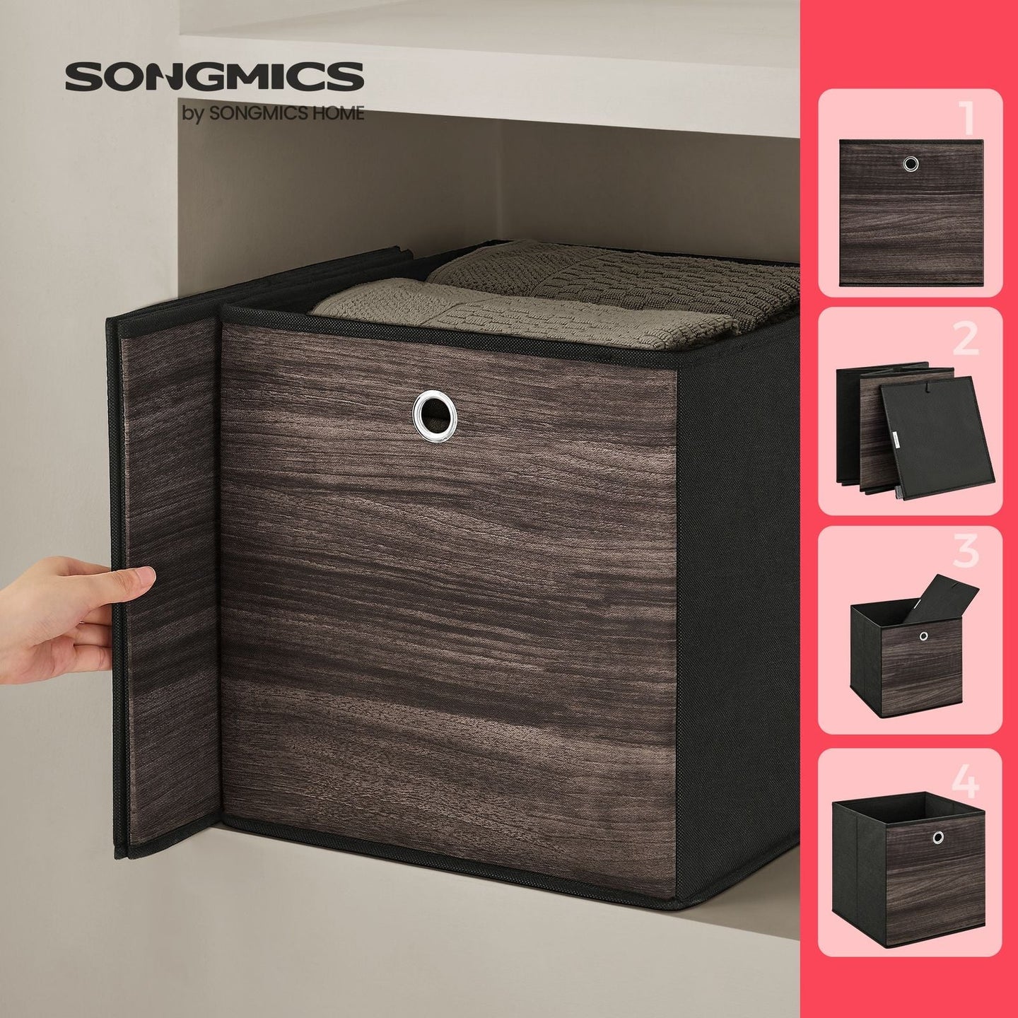 Storage Boxes - Non-Woven Fabric - Grey - Foldable Set of 6 with Handle