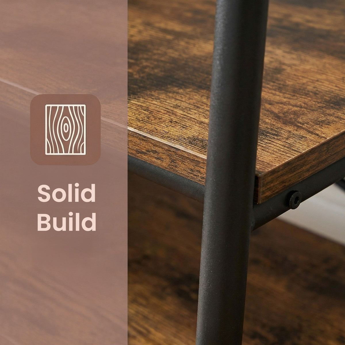 Clothes Rail - Particleboard and Steel - Rustic Brown - with 2 Shelves