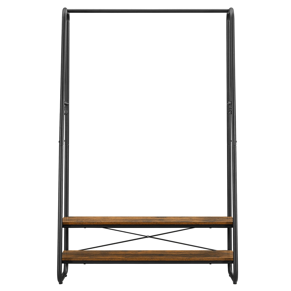 Clothes Rail - Particleboard and Steel - Rustic Brown - with 2 Shelves