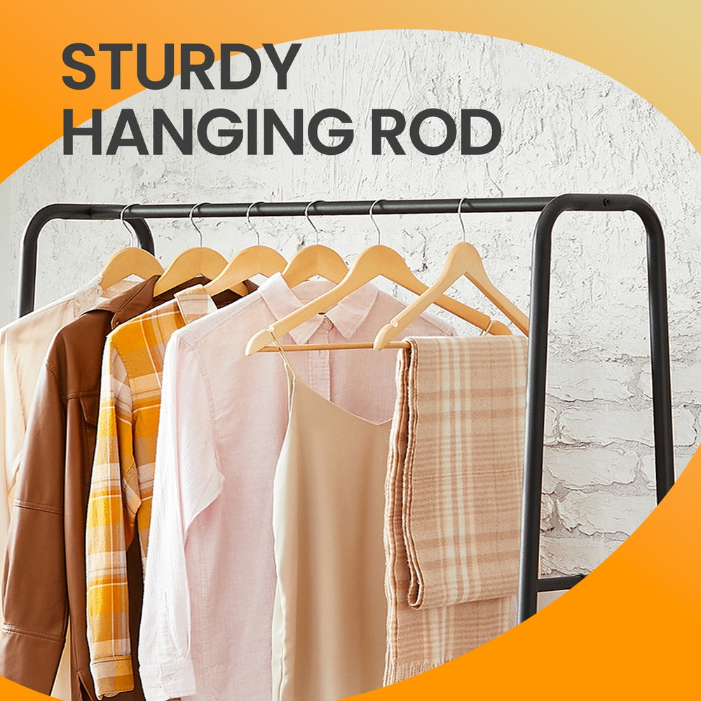 Clothes Rail - Particleboard and Steel - Rustic Brown - with 2 Shelves