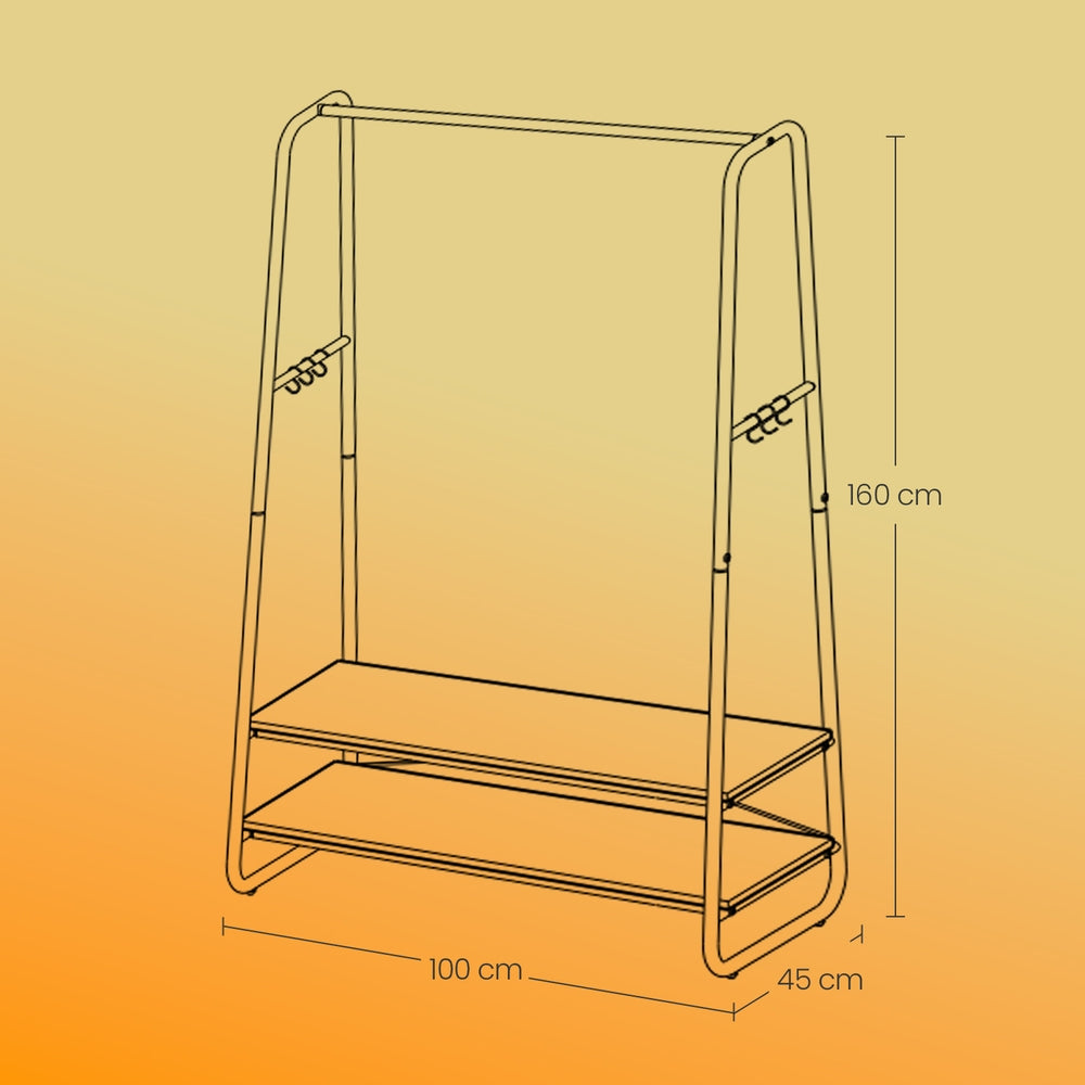 Clothes Rail - Particleboard and Steel - Rustic Brown - with 2 Shelves