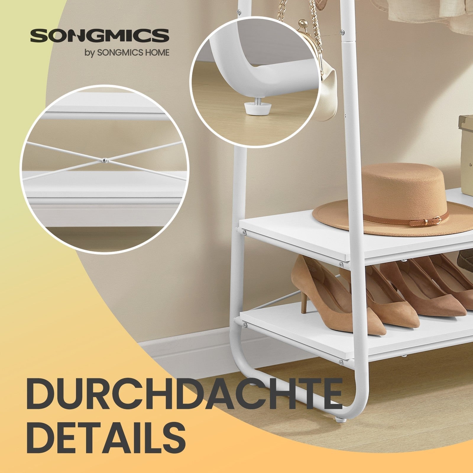 Heavy-Duty Clothes Rack - Steel - Cloud & Matte White - 2 Shelves and 6 S-Hooks