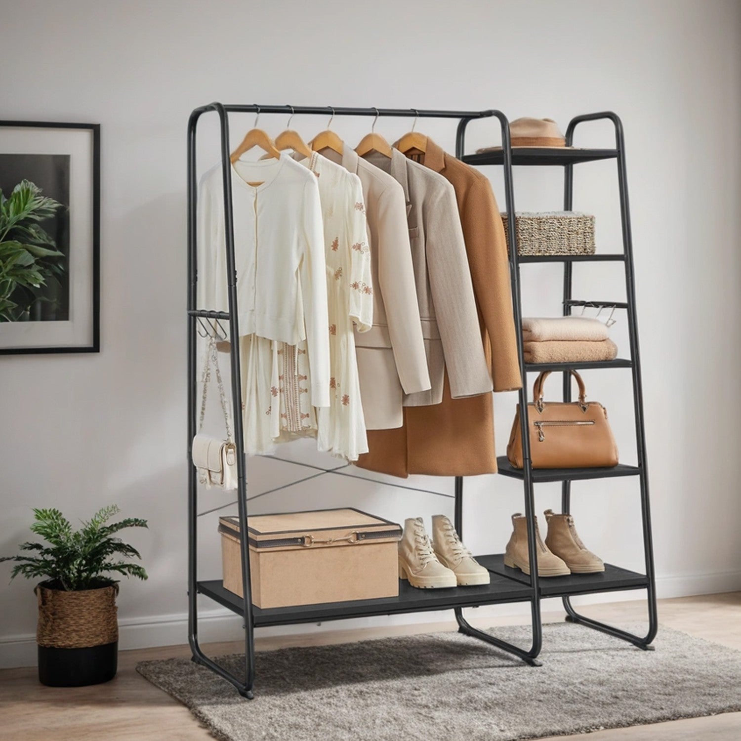 Garment Rack - Metal - Ebony Black - Shoe Shelf