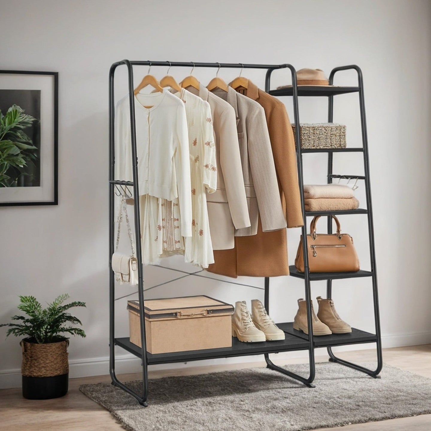 Garment Rack - Metal - Ebony Black - Shoe Shelf