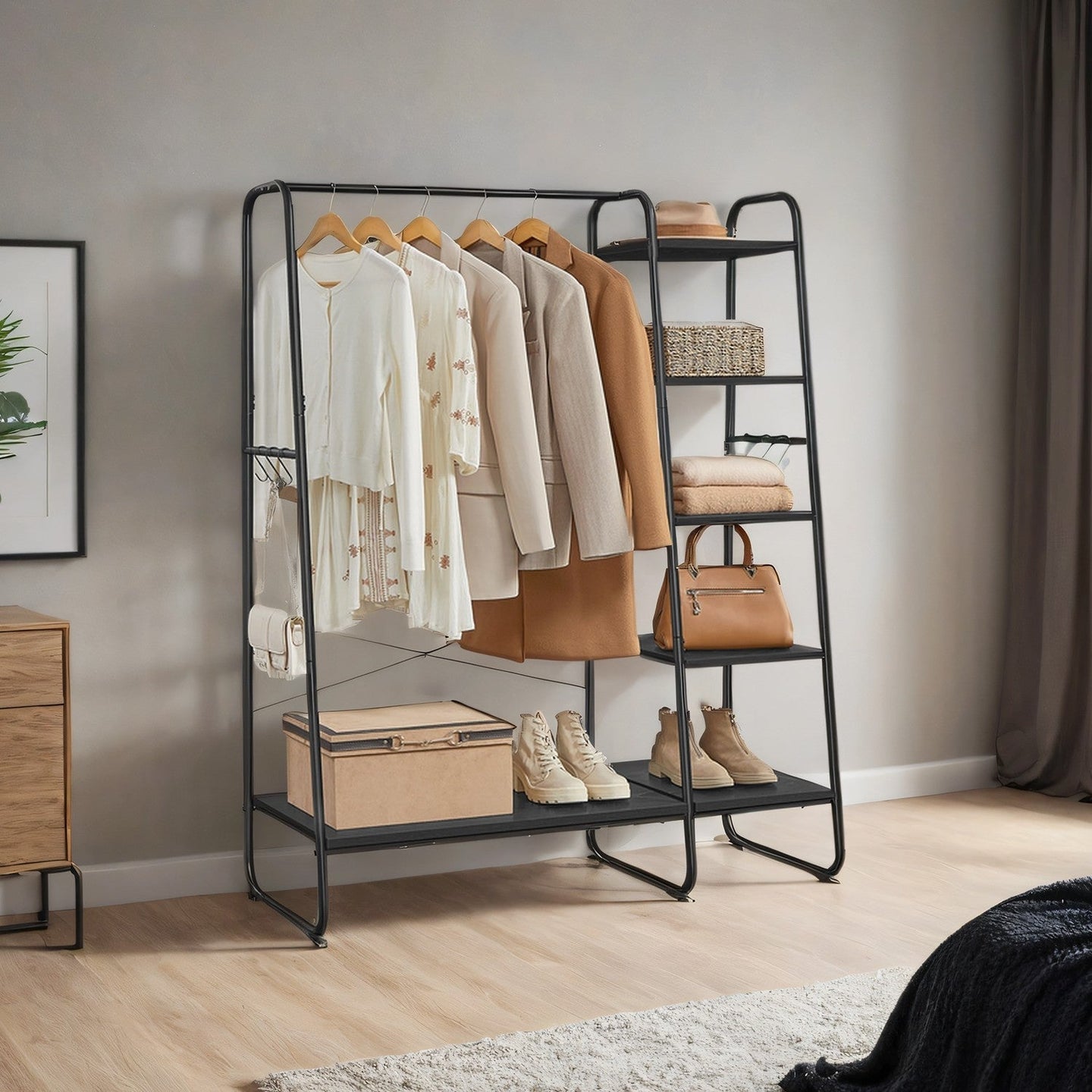 Garment Rack - Metal - Ebony Black - Shoe Shelf