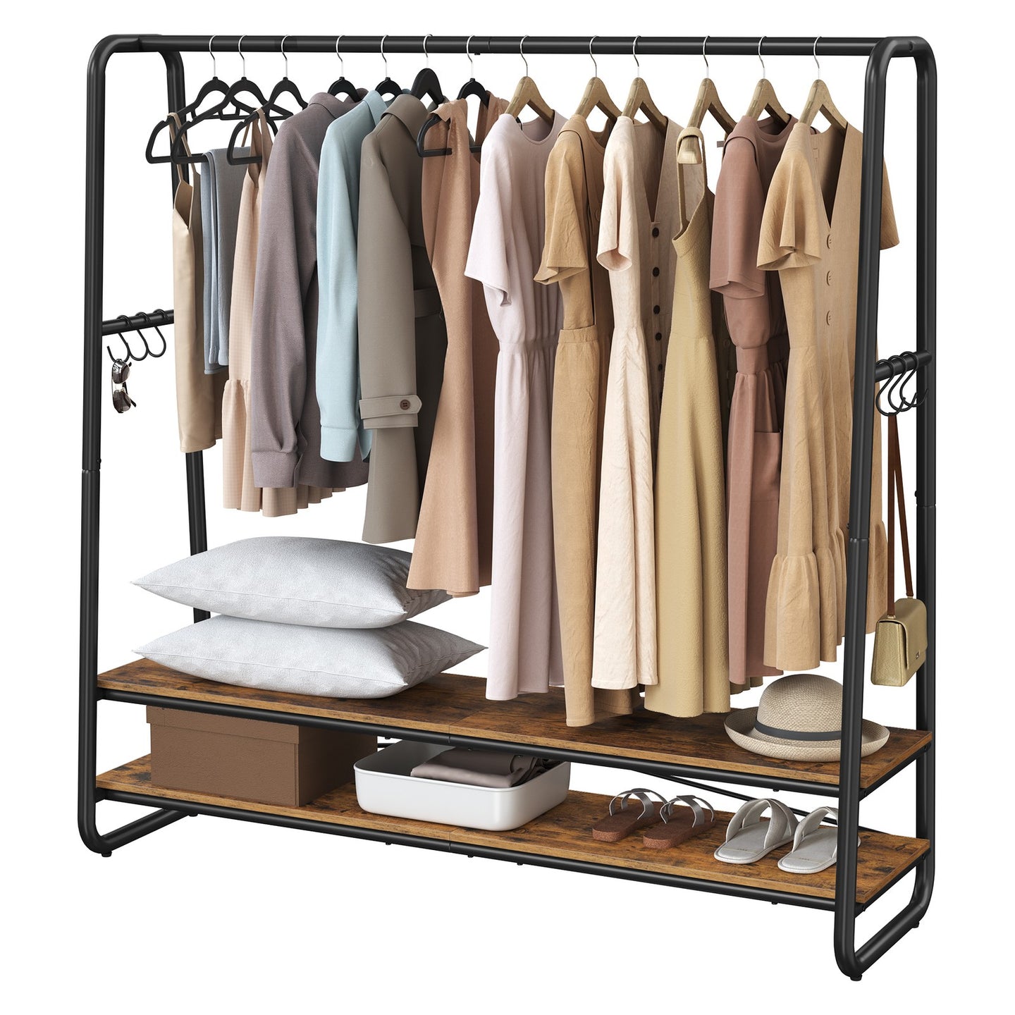 Clothes Rack - Particleboard and steel - Brown - with Shelves