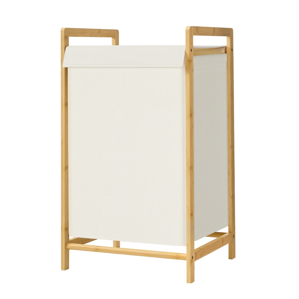 2-Section Clothes Hamper - 100L - Bamboo - Removable Lid