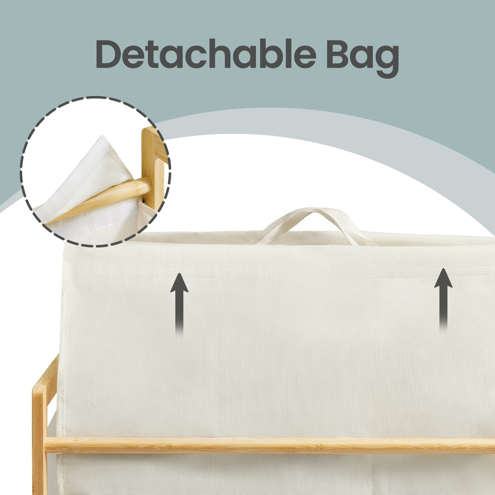 2-Section Clothes Hamper - 100L - Bamboo - Removable Lid