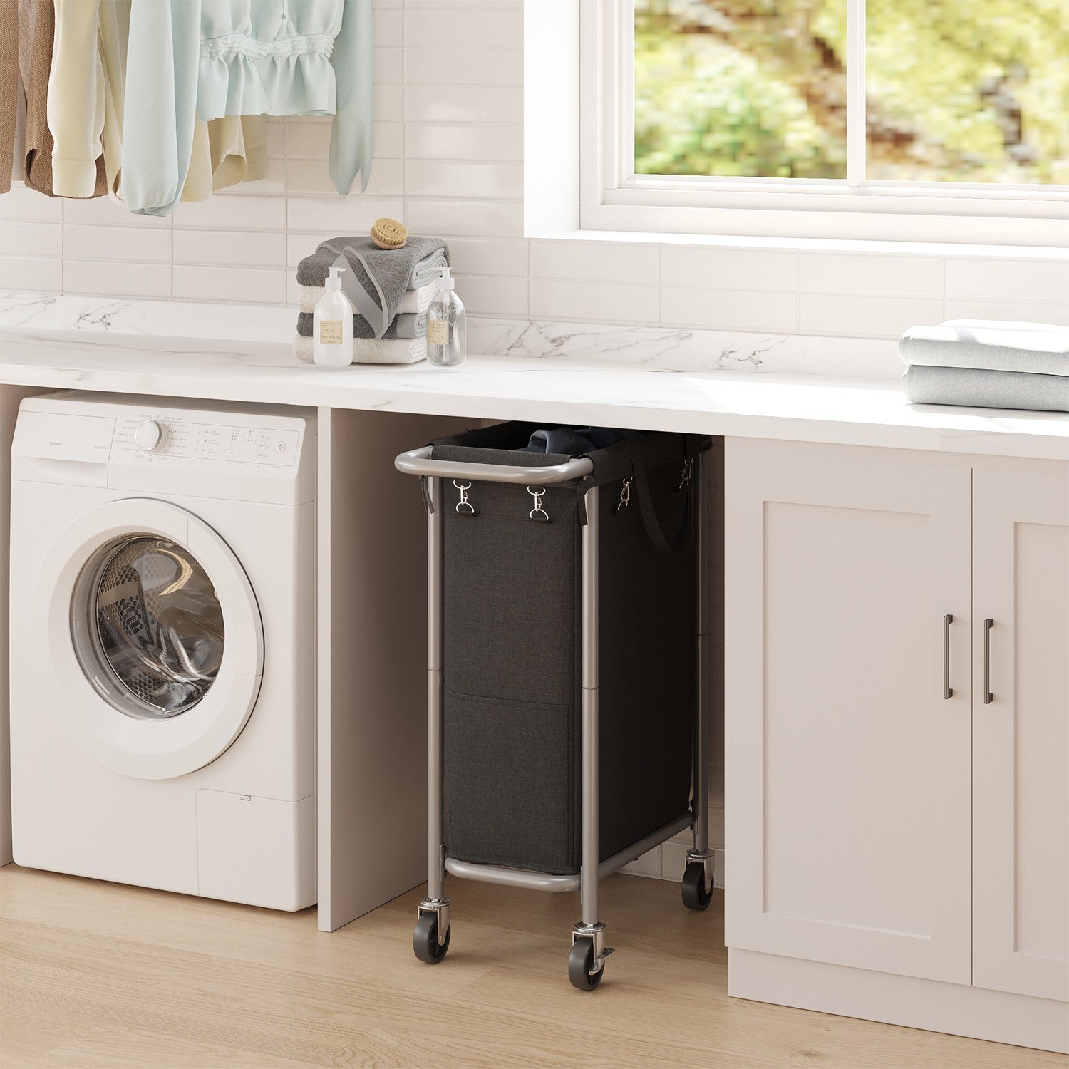 Rolling Laundry Hamper - Steel Frame - Grey - Removable Liner