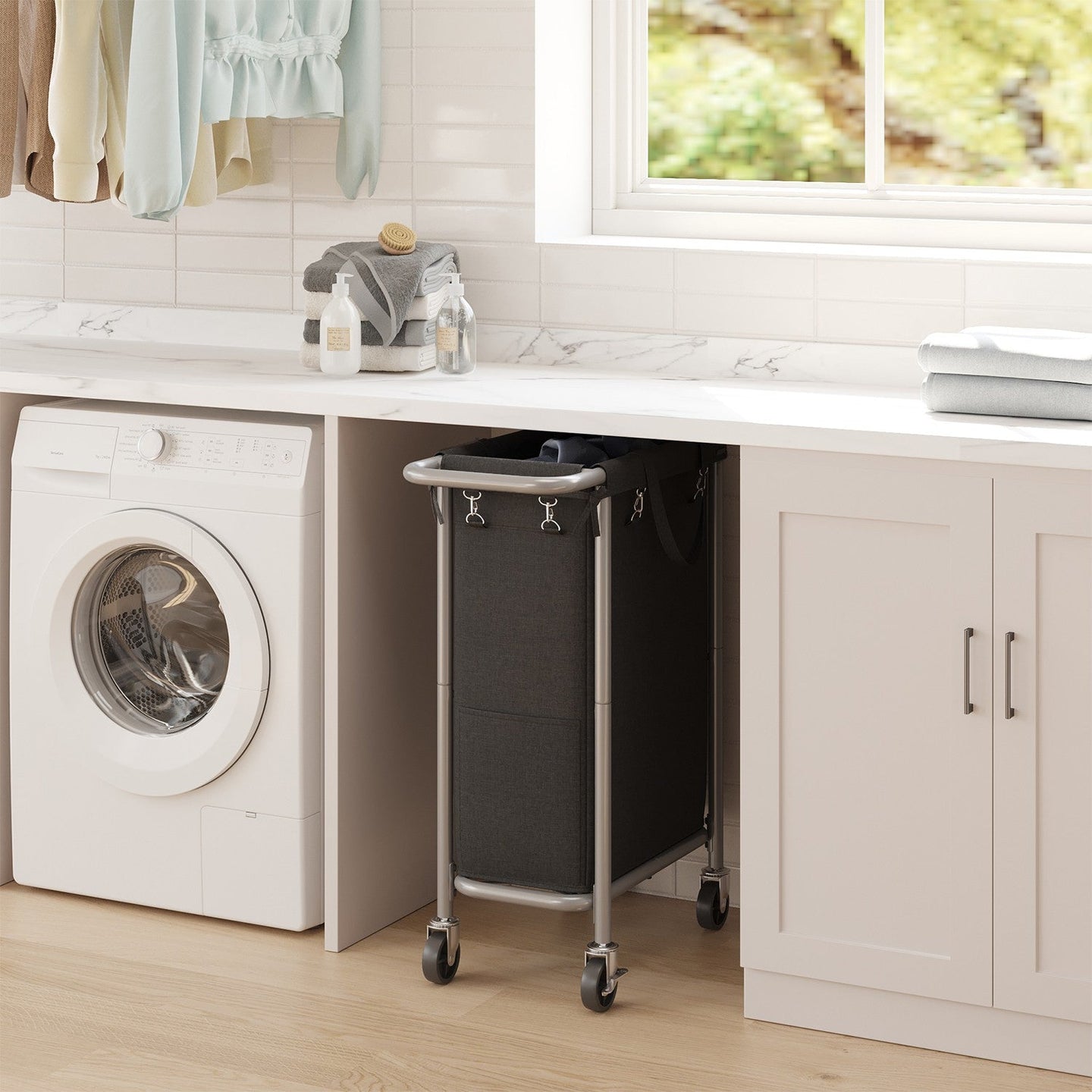 Rolling Laundry Hamper - Steel Frame - Grey - Removable Liner