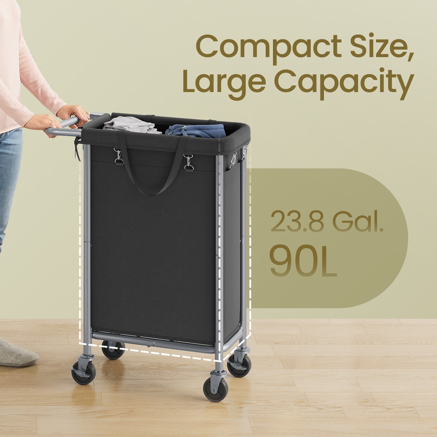 Rolling Laundry Hamper - Steel Frame - Grey - Removable Liner