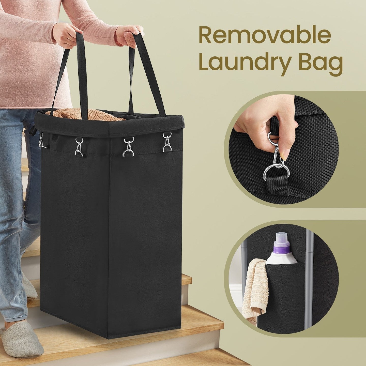 Rolling Laundry Hamper - Steel Frame - Grey - Removable Liner