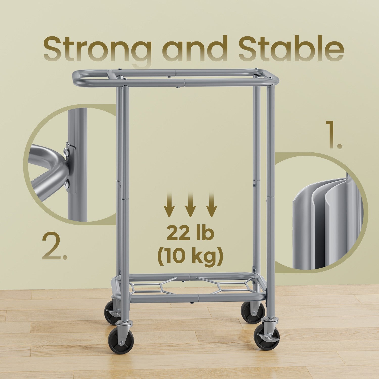 Rolling Laundry Hamper - Steel Frame - Grey - Removable Liner