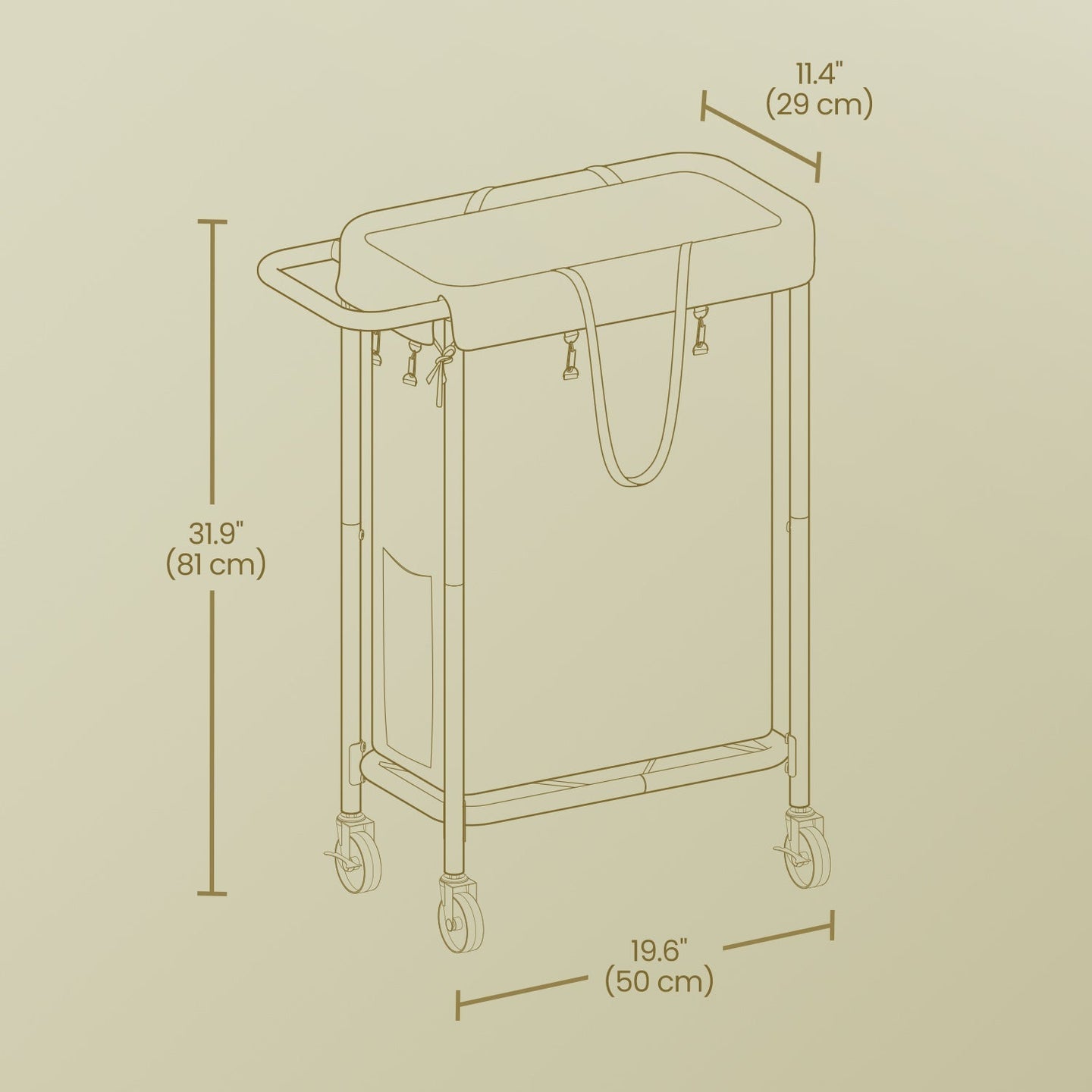 Rolling Laundry Hamper - Steel Frame - Grey - Removable Liner