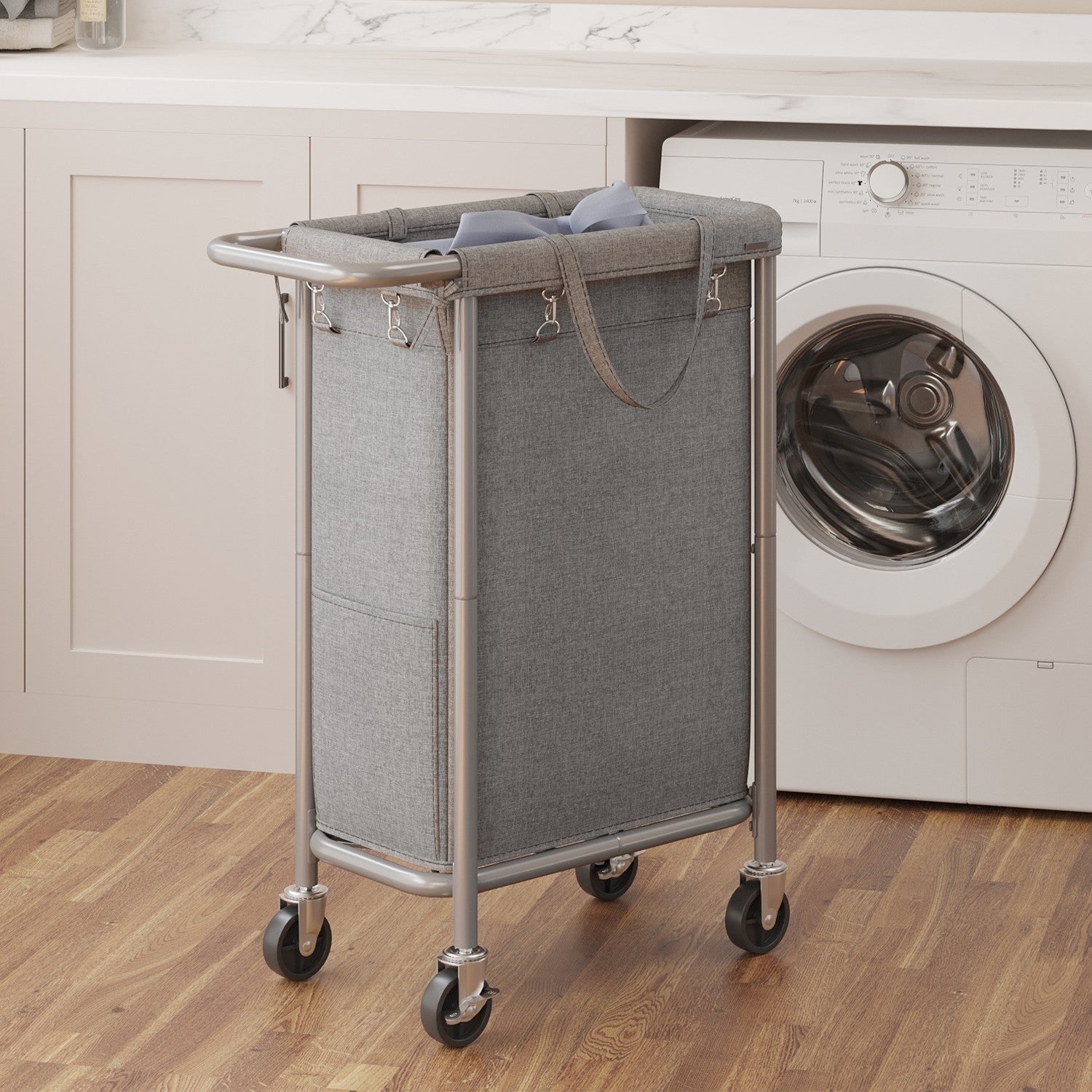 Rolling Laundry Hamper - Steel Frame - Grey - Removable Liner