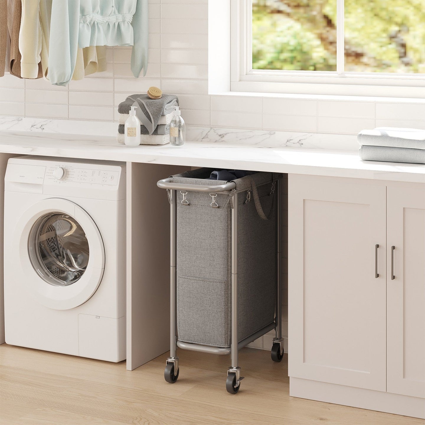 Rolling Laundry Hamper - Steel Frame - Grey - Removable Liner