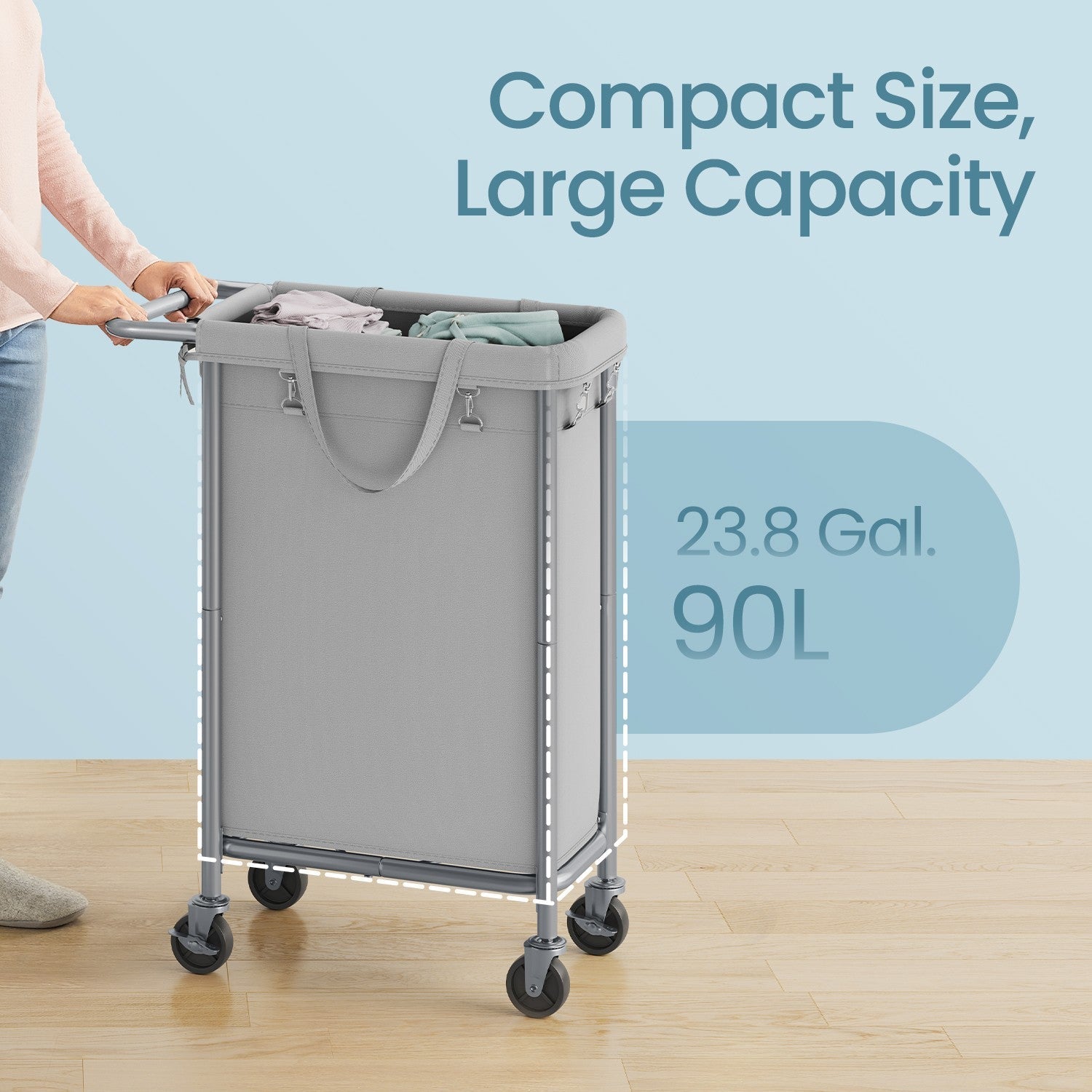 Rolling Laundry Hamper - Steel Frame - Grey - Removable Liner