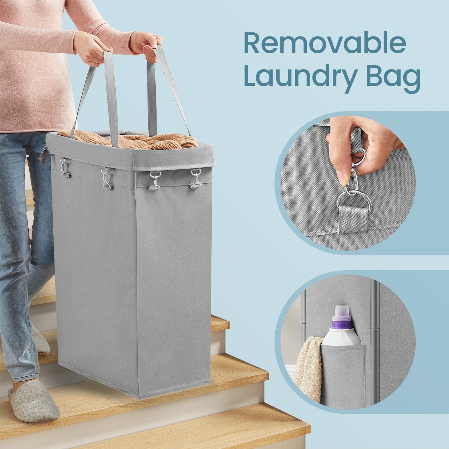 Rolling Laundry Hamper - Steel Frame - Grey - Removable Liner