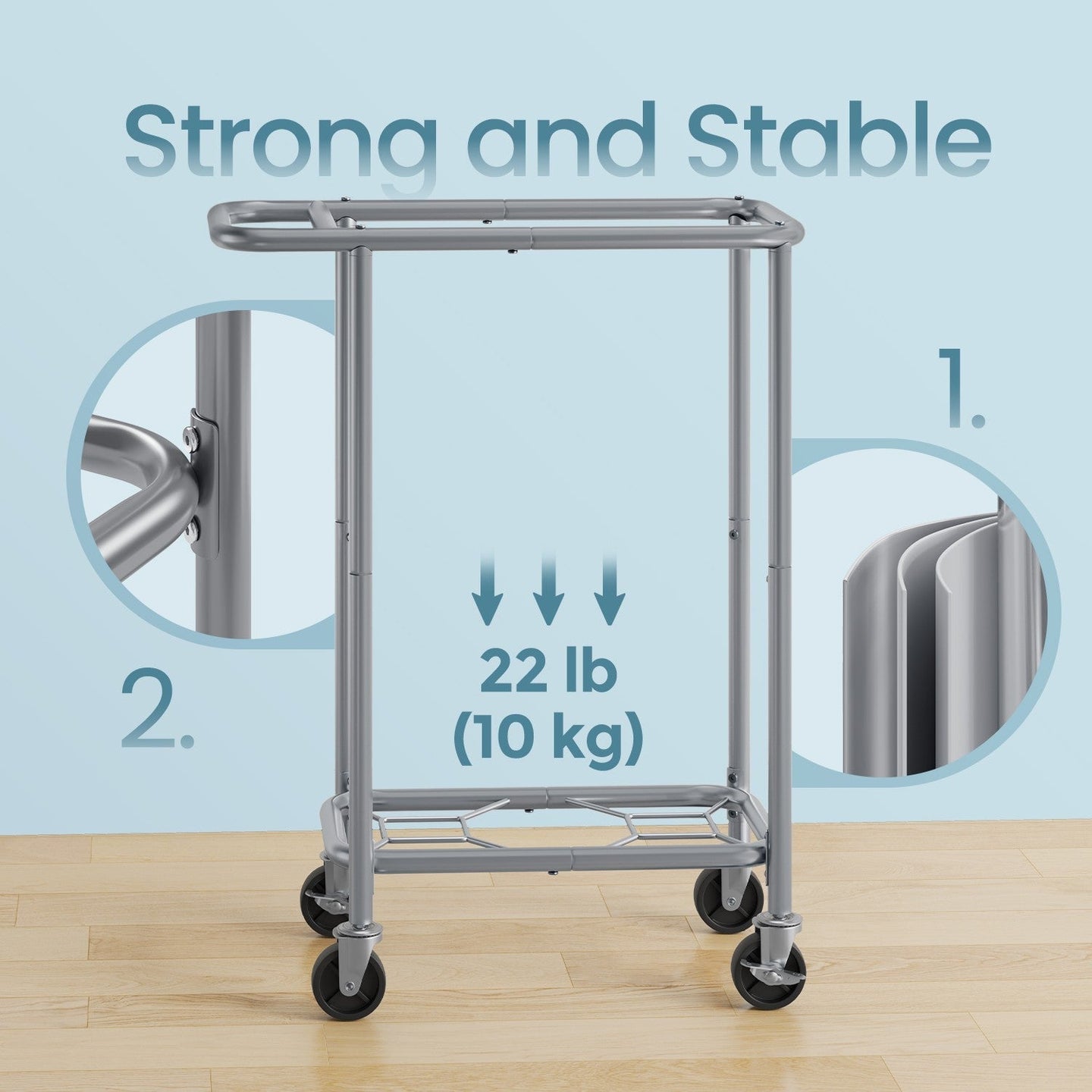 Rolling Laundry Hamper - Steel Frame - Grey - Removable Liner