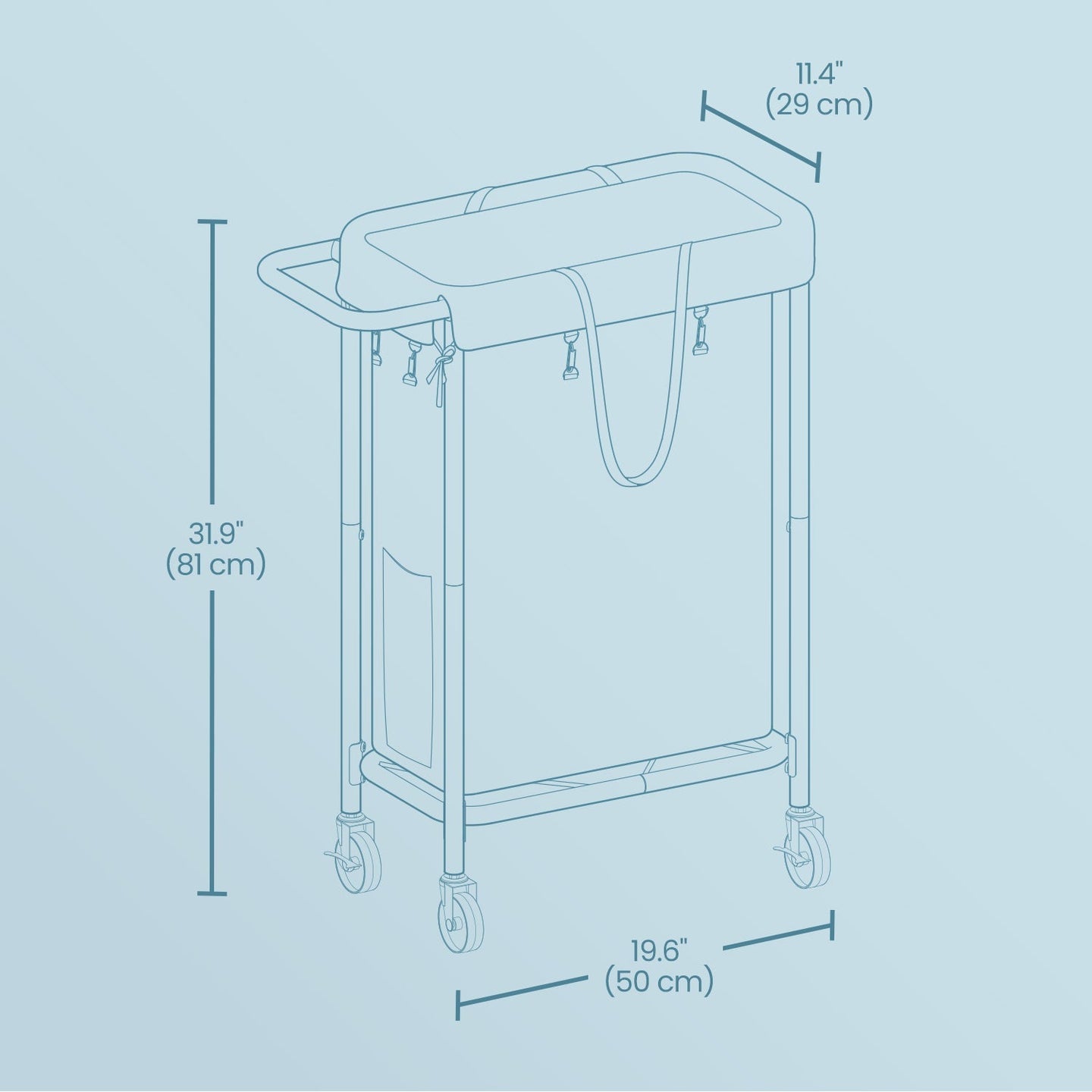 Rolling Laundry Hamper - Steel Frame - Grey - Removable Liner
