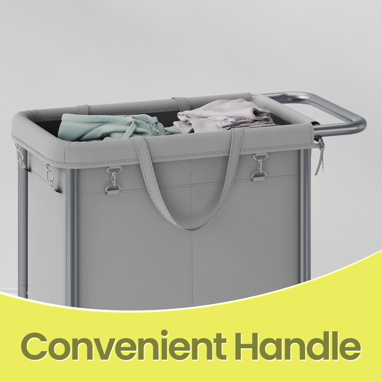 Rolling Laundry Hamper - Steel Frame - Beige - 2-Section with Removable Liner and Handle