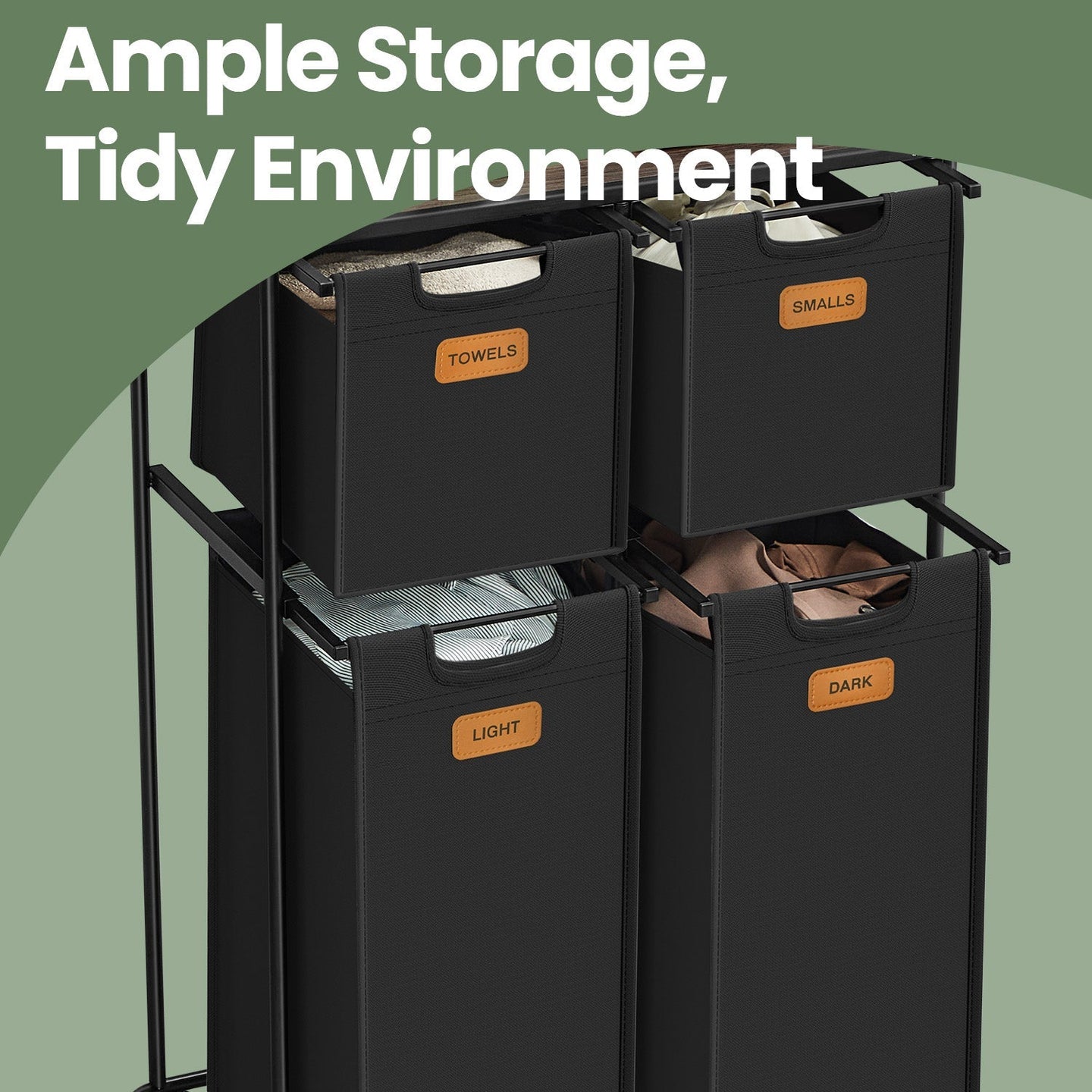 Laundry Sorter - Fabric - Ink Black - Rolling with 4 Removable Liners and Shelf