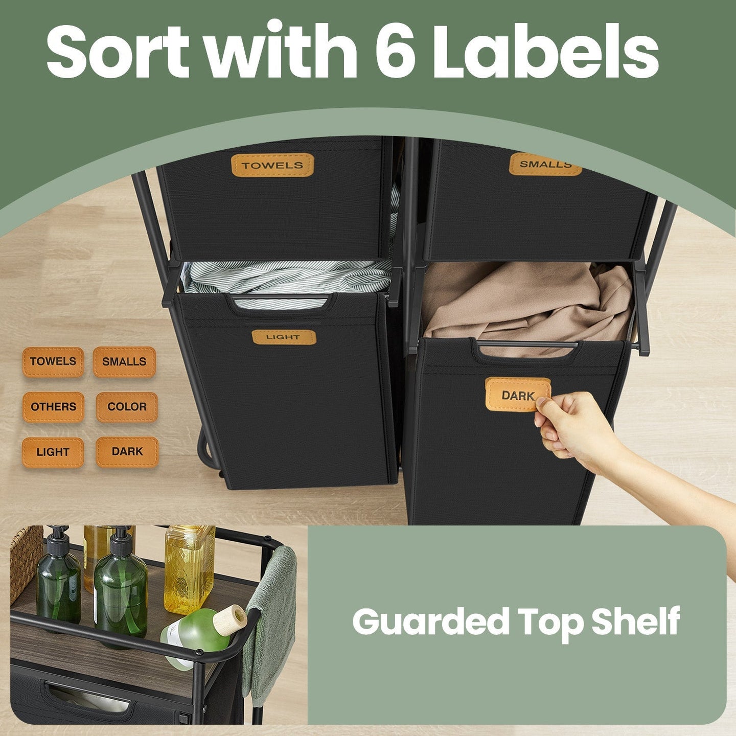 Laundry Sorter - Fabric - Ink Black - Rolling with 4 Removable Liners and Shelf