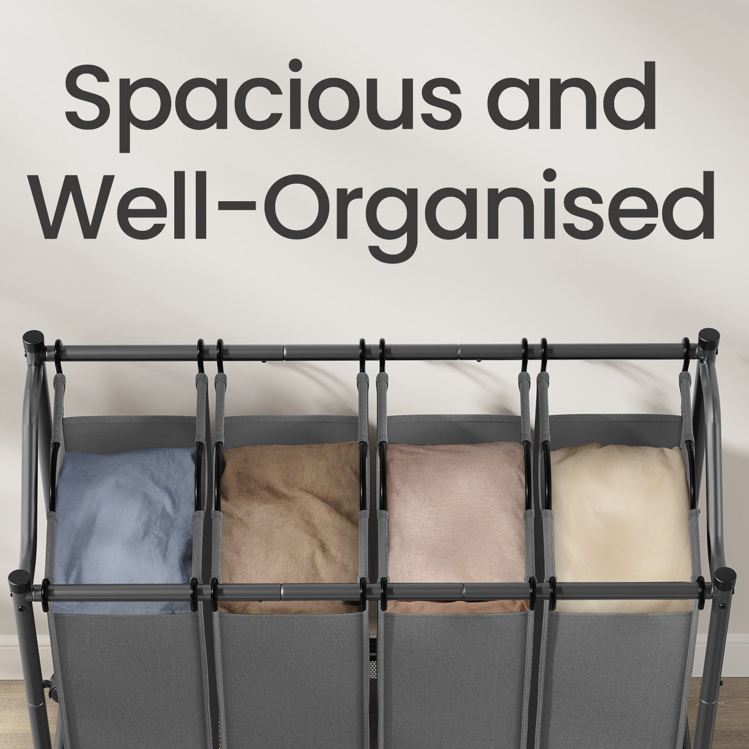 Mobile Laundry Organizer Cart - Fabric - Black - 4 Detachable Bags with Rolling Trolley Design