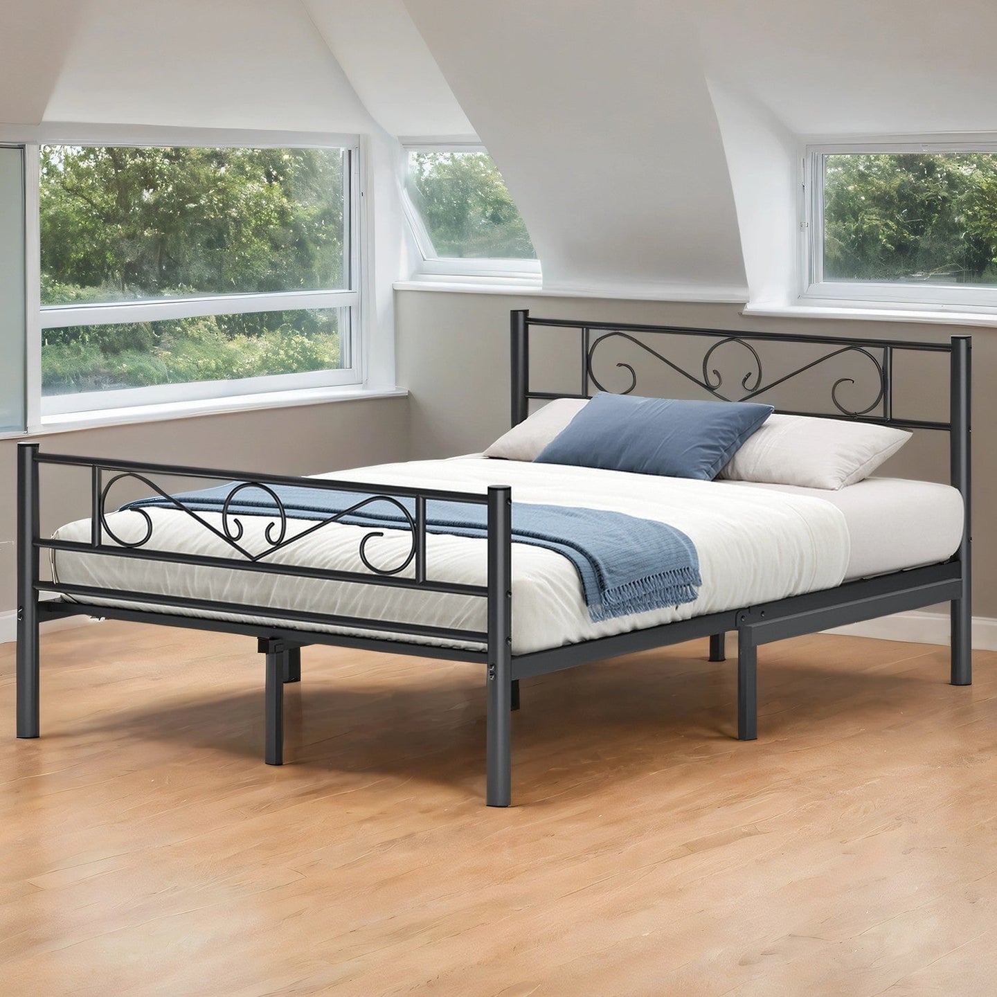 Double Bed Frame - Metal - Ink Black - Suitable for Small Spaces