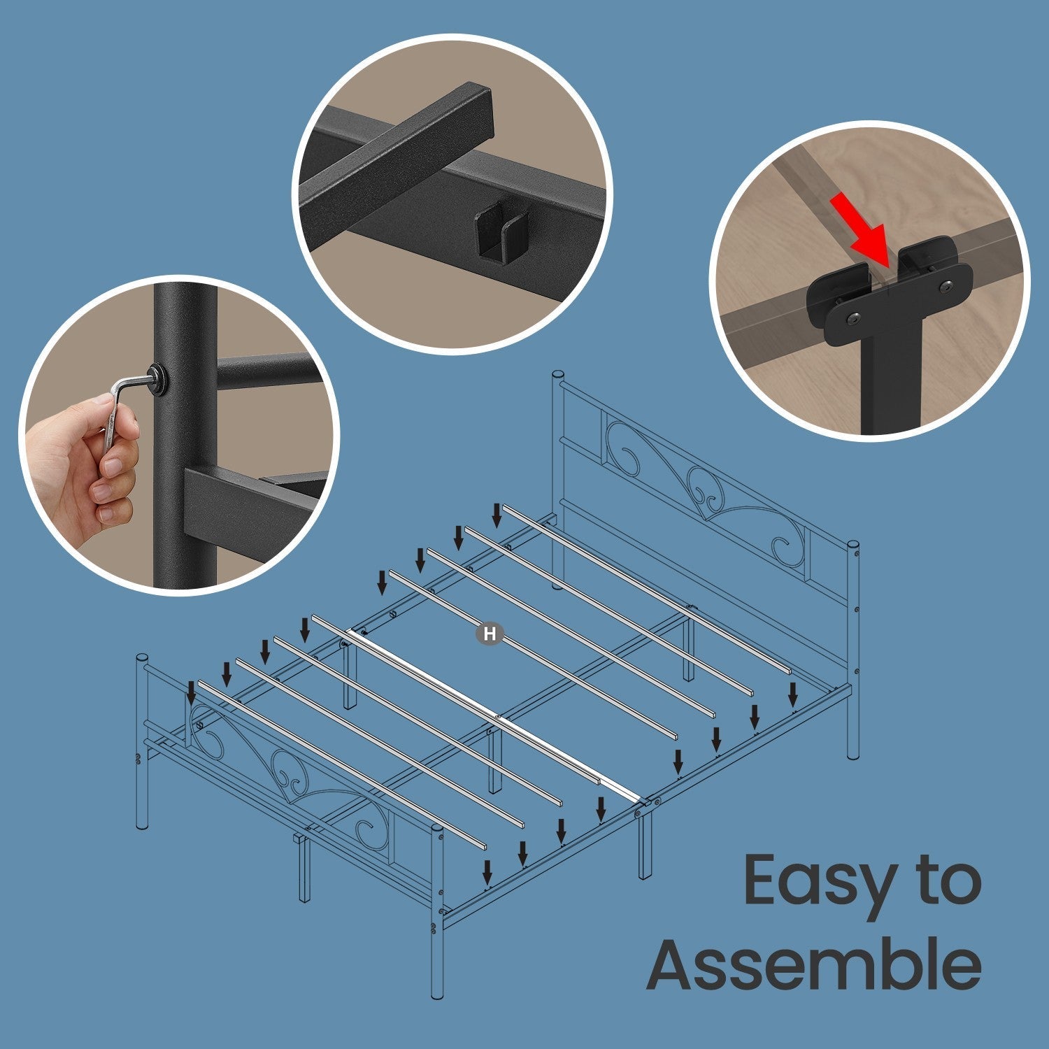 Double Bed Frame - Metal - Ink Black - Suitable for Small Spaces