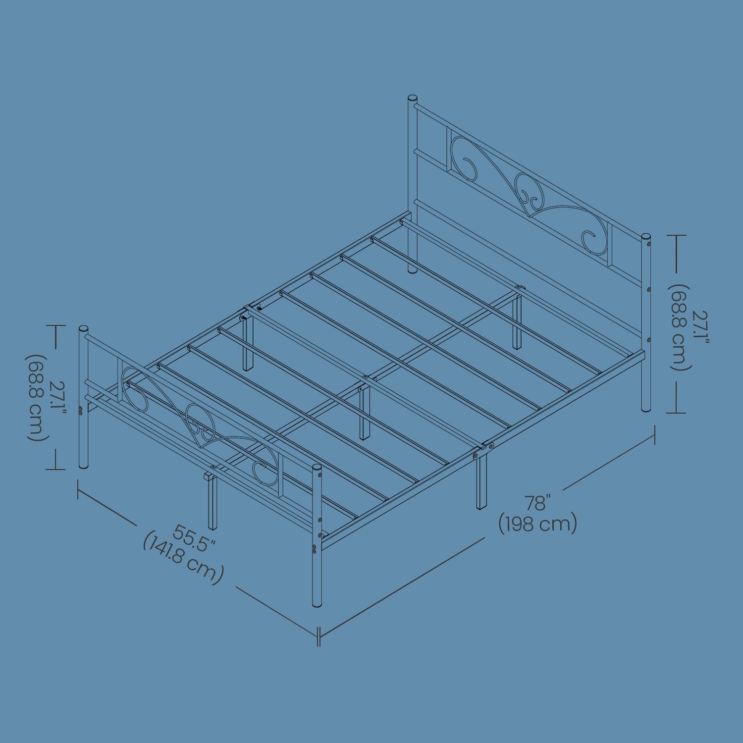 Double Bed Frame - Metal - Ink Black - Suitable for Small Spaces