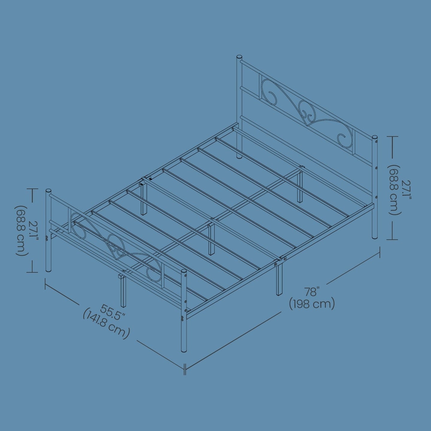 Double Bed Frame - Metal - Ink Black - Suitable for Small Spaces
