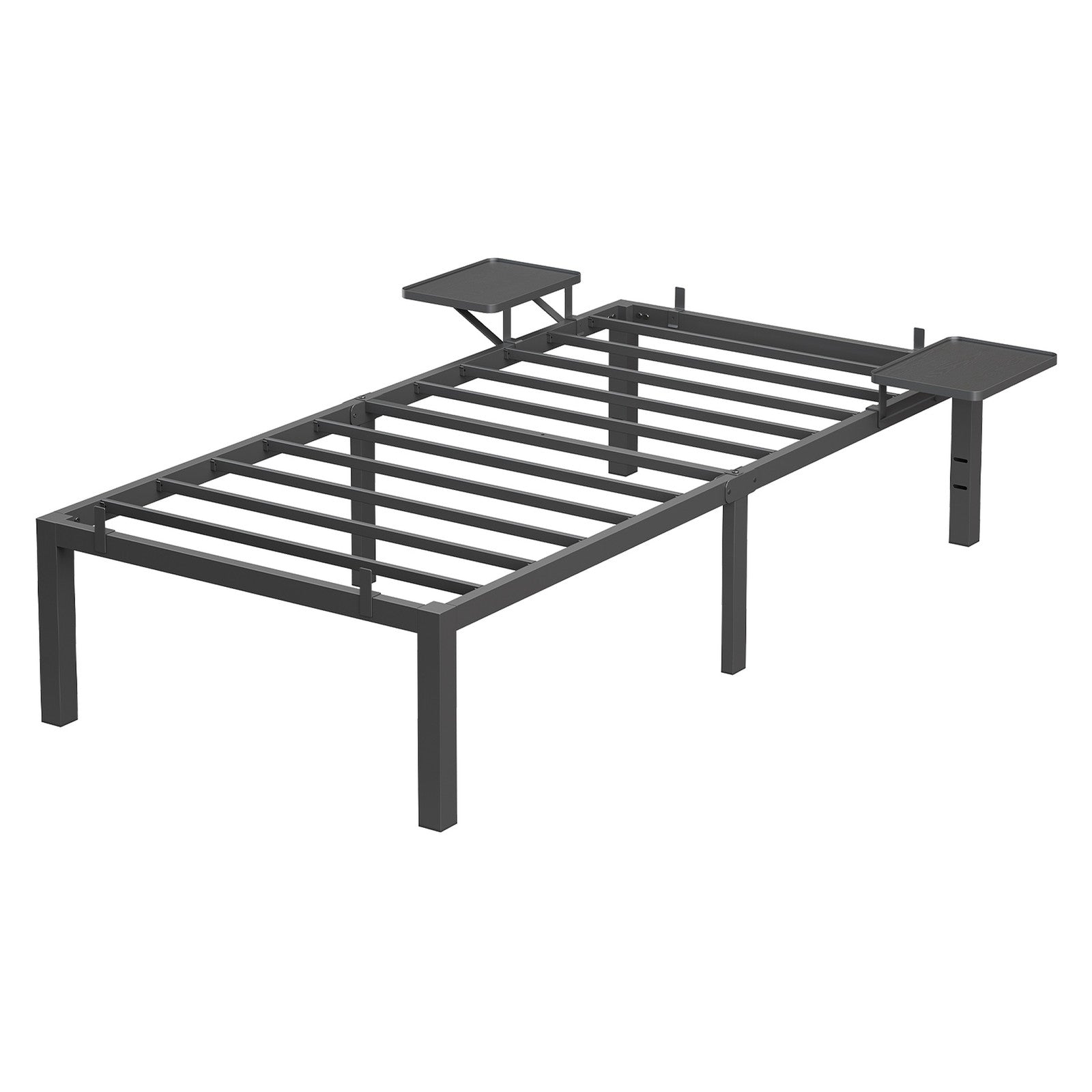 Single Metal Bed Frame - Metal - Black - Includes Bedside Shelves