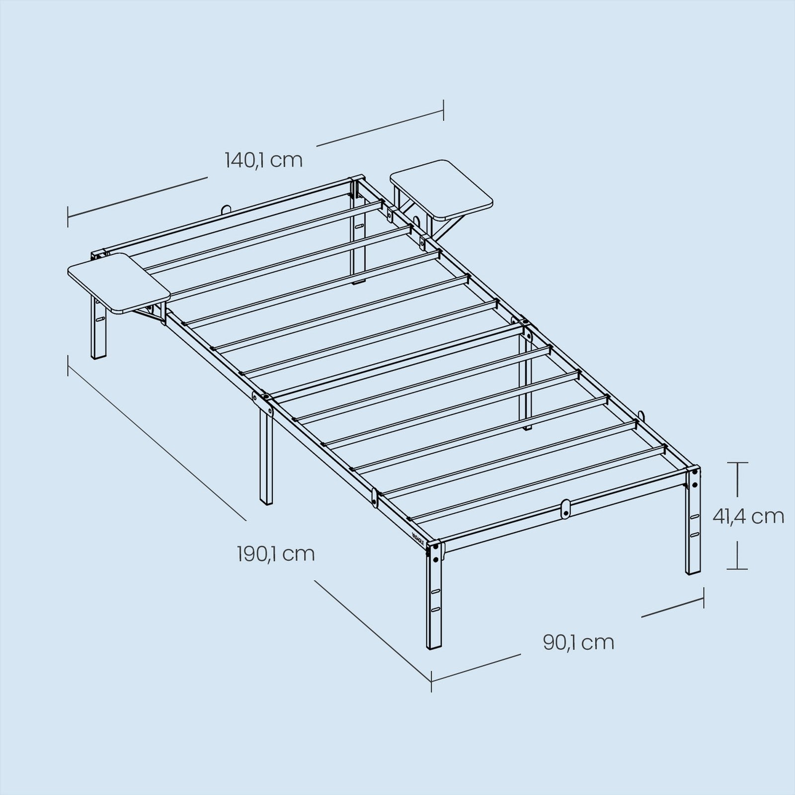Single Metal Bed Frame - Metal - Black - Includes Bedside Shelves