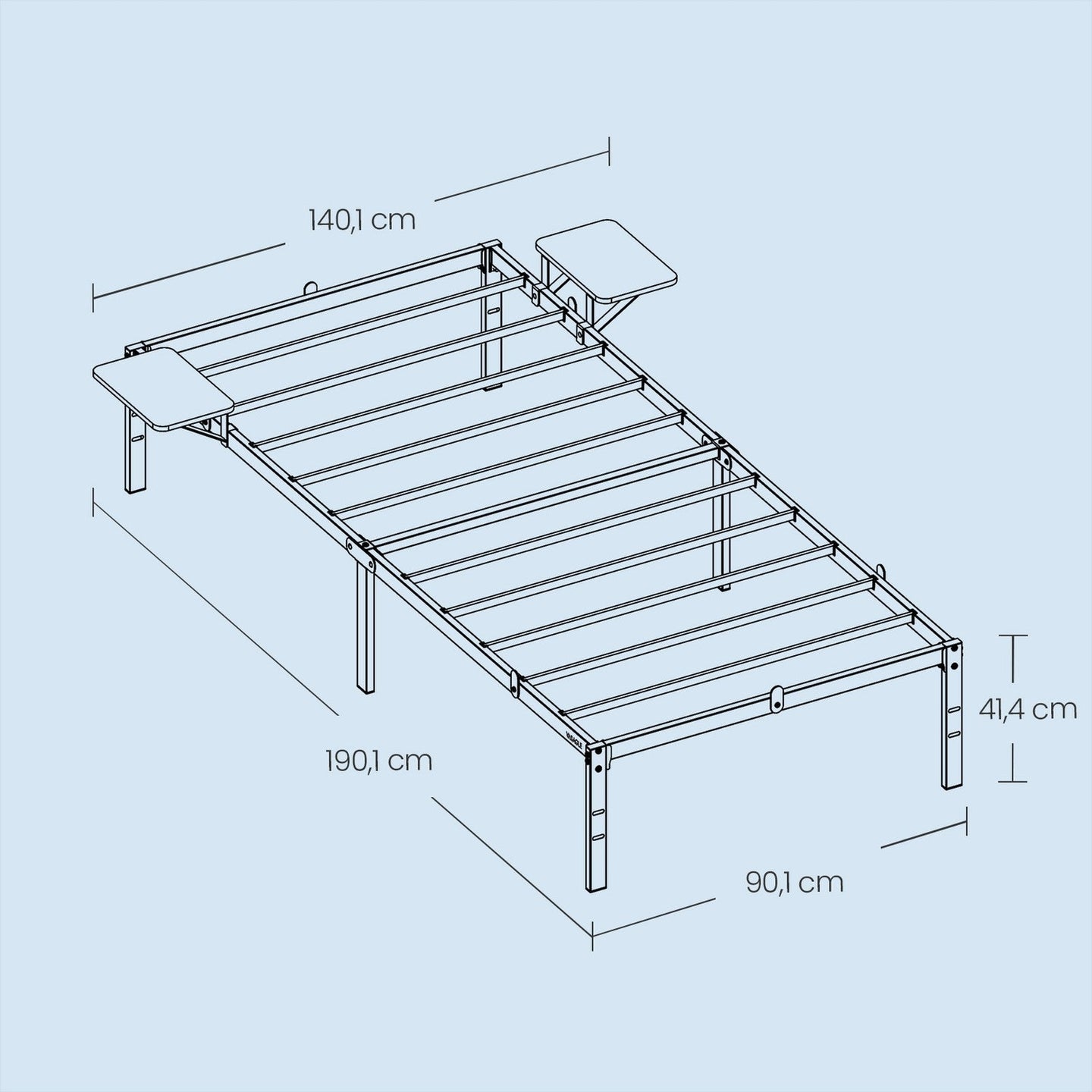 Single Metal Bed Frame - Metal - Black - Includes Bedside Shelves